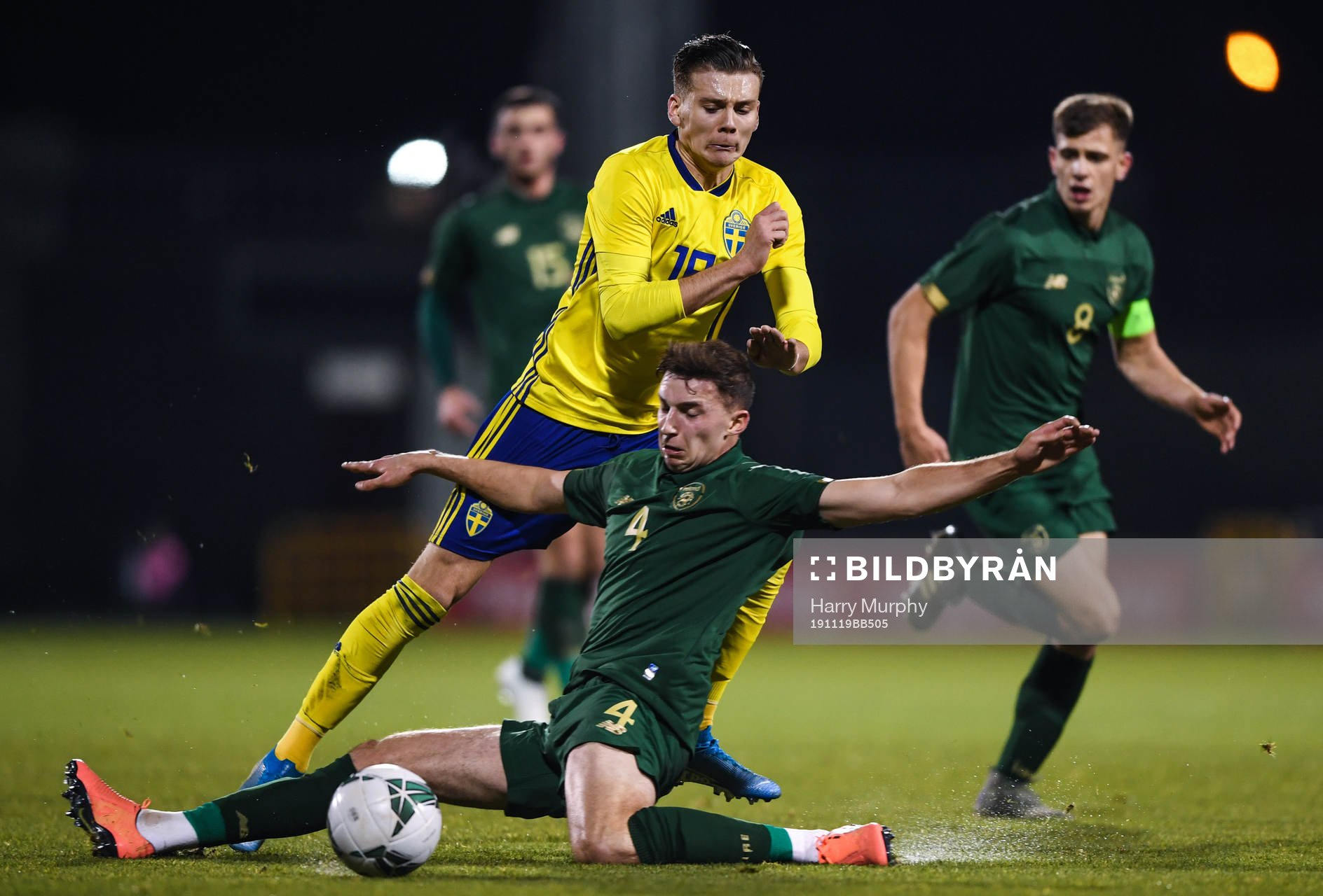 19 November 2019; Jake Larsson of Sweden is tackled by