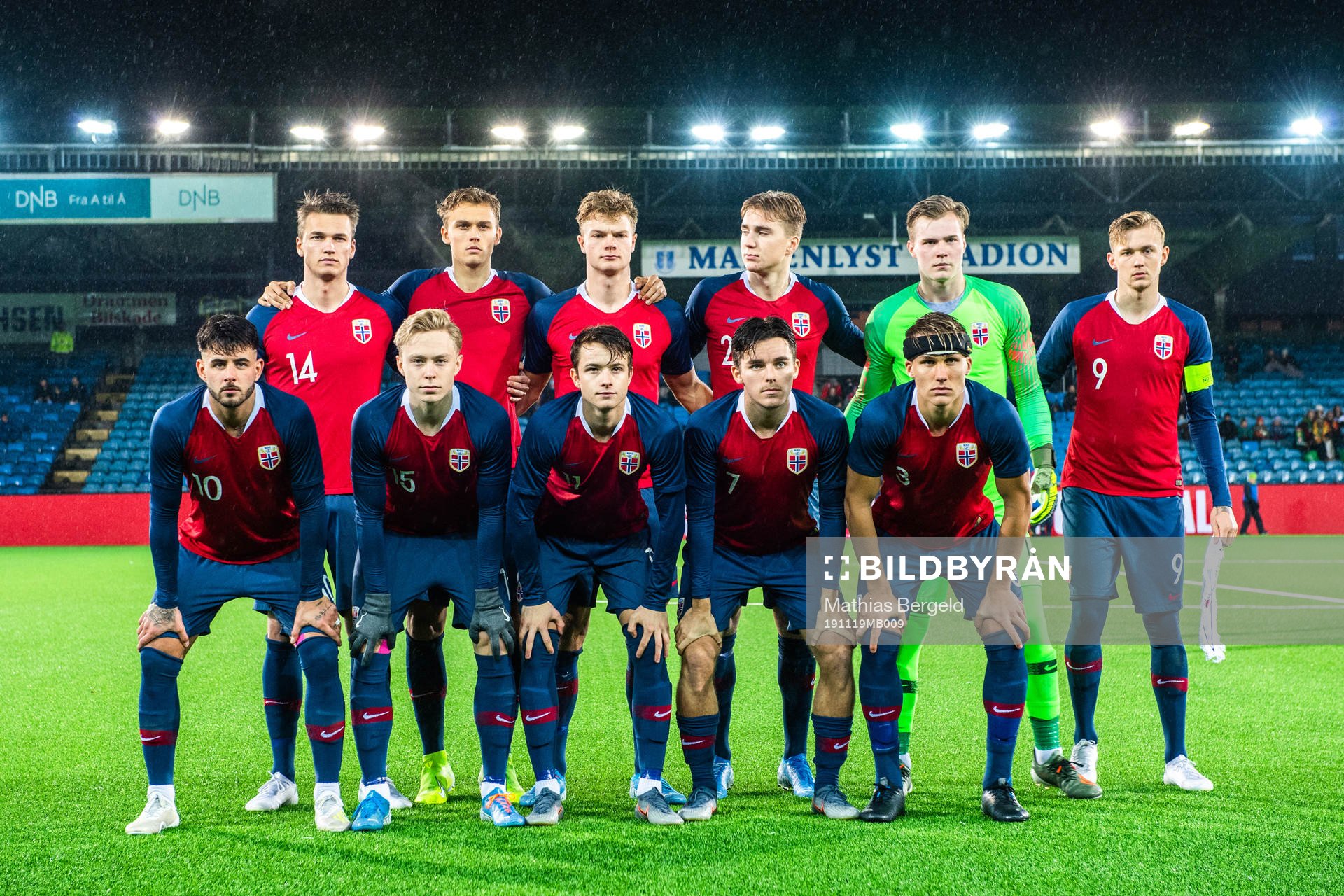 The starting eleven of Norway, from the top left, Odin