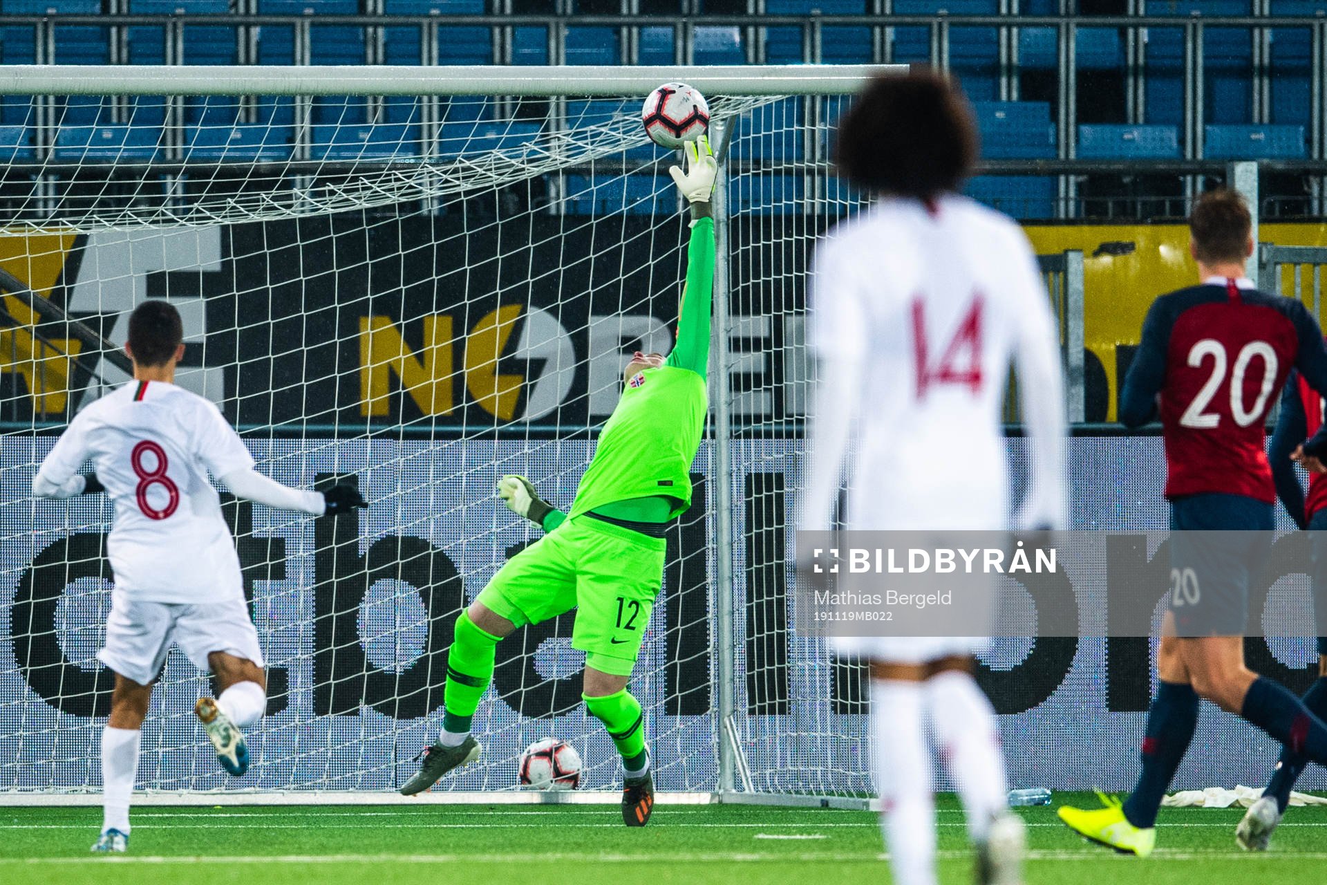Goalkeeper Kristoffer Klaesson of Norway during the UEFA European Under-21 Qualifier football match between Norway and Portugal on November 19, 2019 in Drammen.