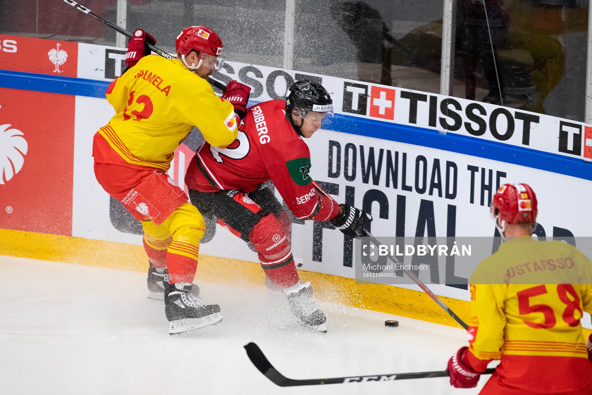 Anssi Salmela of Biel-Bienne and Max Friberg of Frölunda