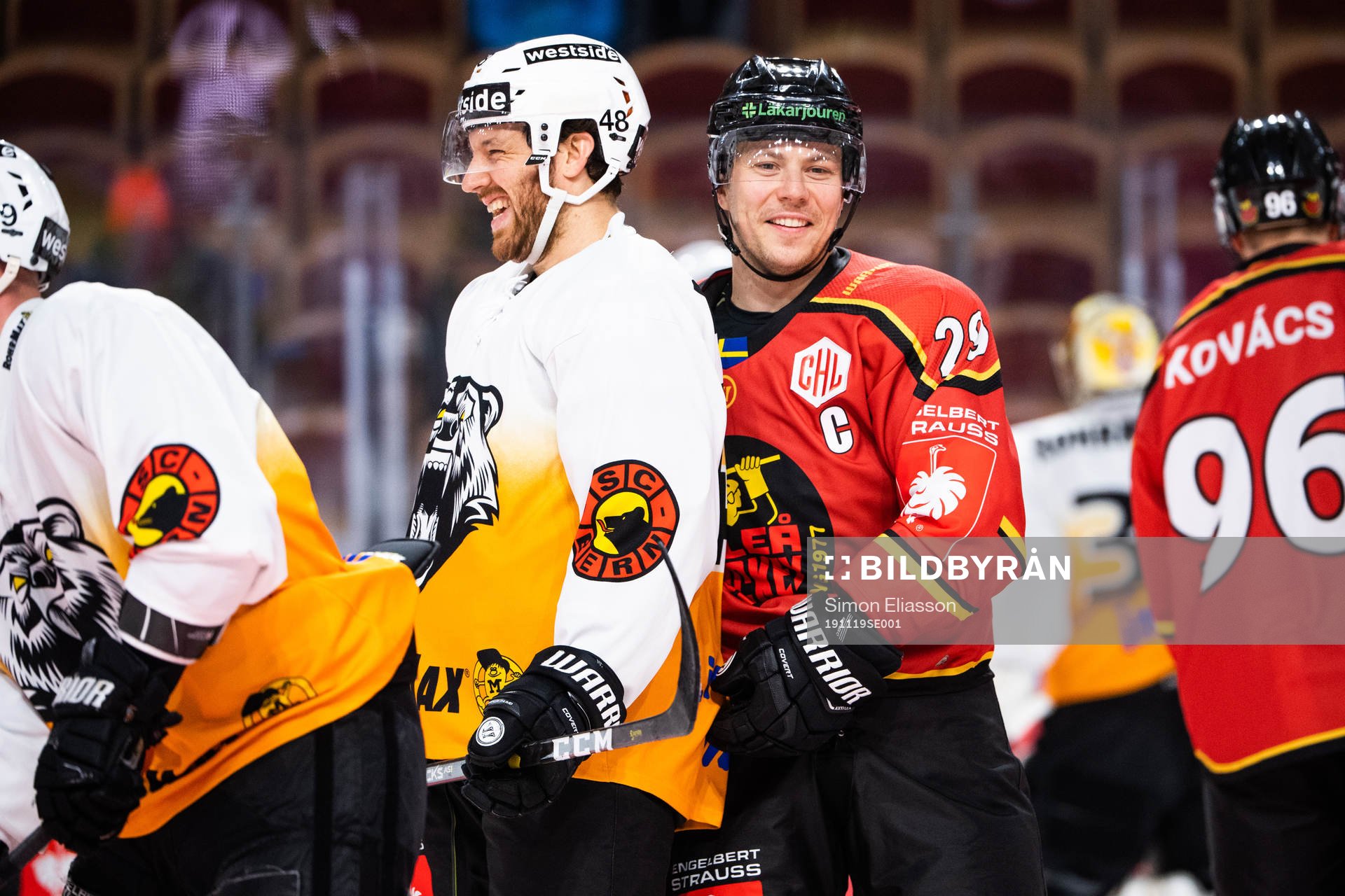 Matthias Bieber of SC Bern and Erik Gustafsson of Luleå