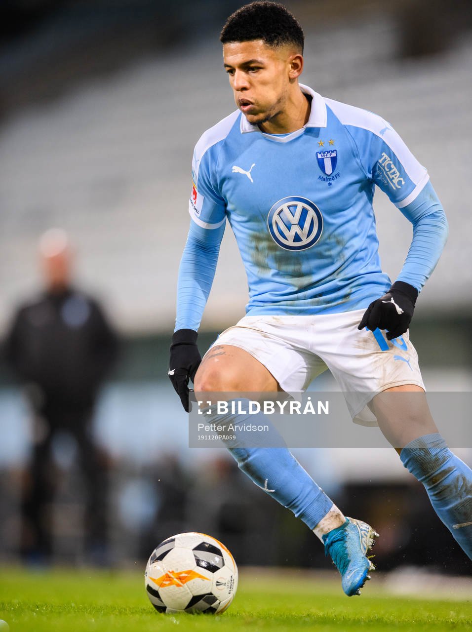 Malmö FFs Romain Gall under en träningsmatch i fotboll mellan Malmö FF och Odense den 20 november 2019 i Malmö.