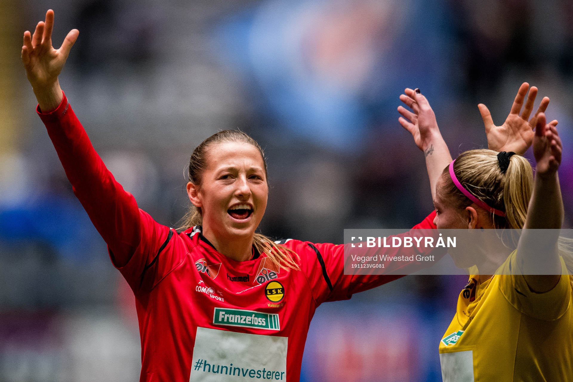 Goalkeeper Cecilie Fiskerstrand of LSK Kvinner celebrates