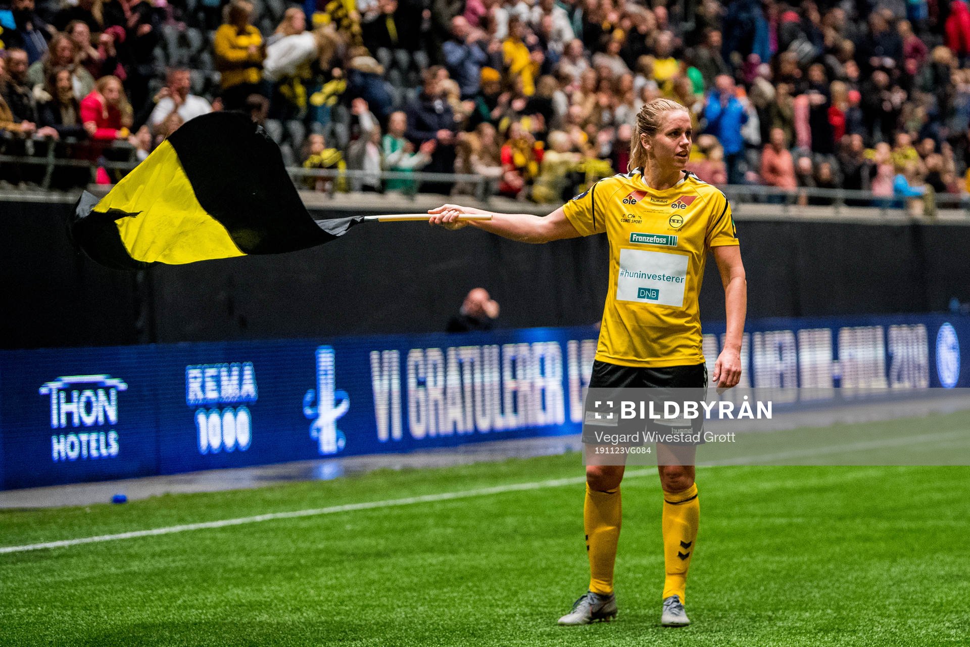 Elise Thorsnes of LSK Kvinner celebrates after the women’s cup final between LSK Kvinner and Vålerenga on November 23, 2019 in Fornebu.