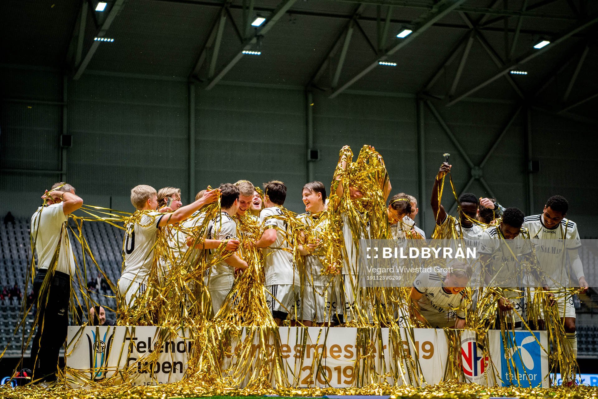 Players of Rosenborg celebrate after winning the U19 cup final between Odd and Rosenborg on November 23, 2019 in Fornebu.