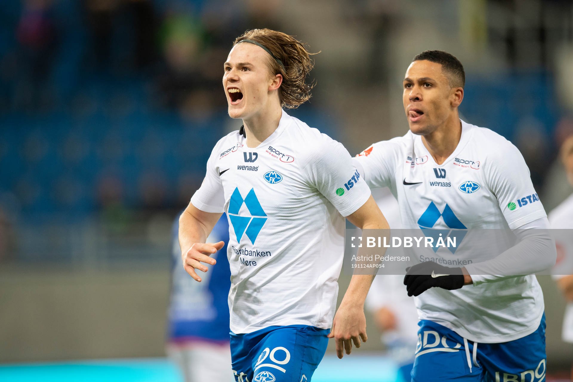 Tobias Christensen of Molde celebrate with Mathis Bolly
