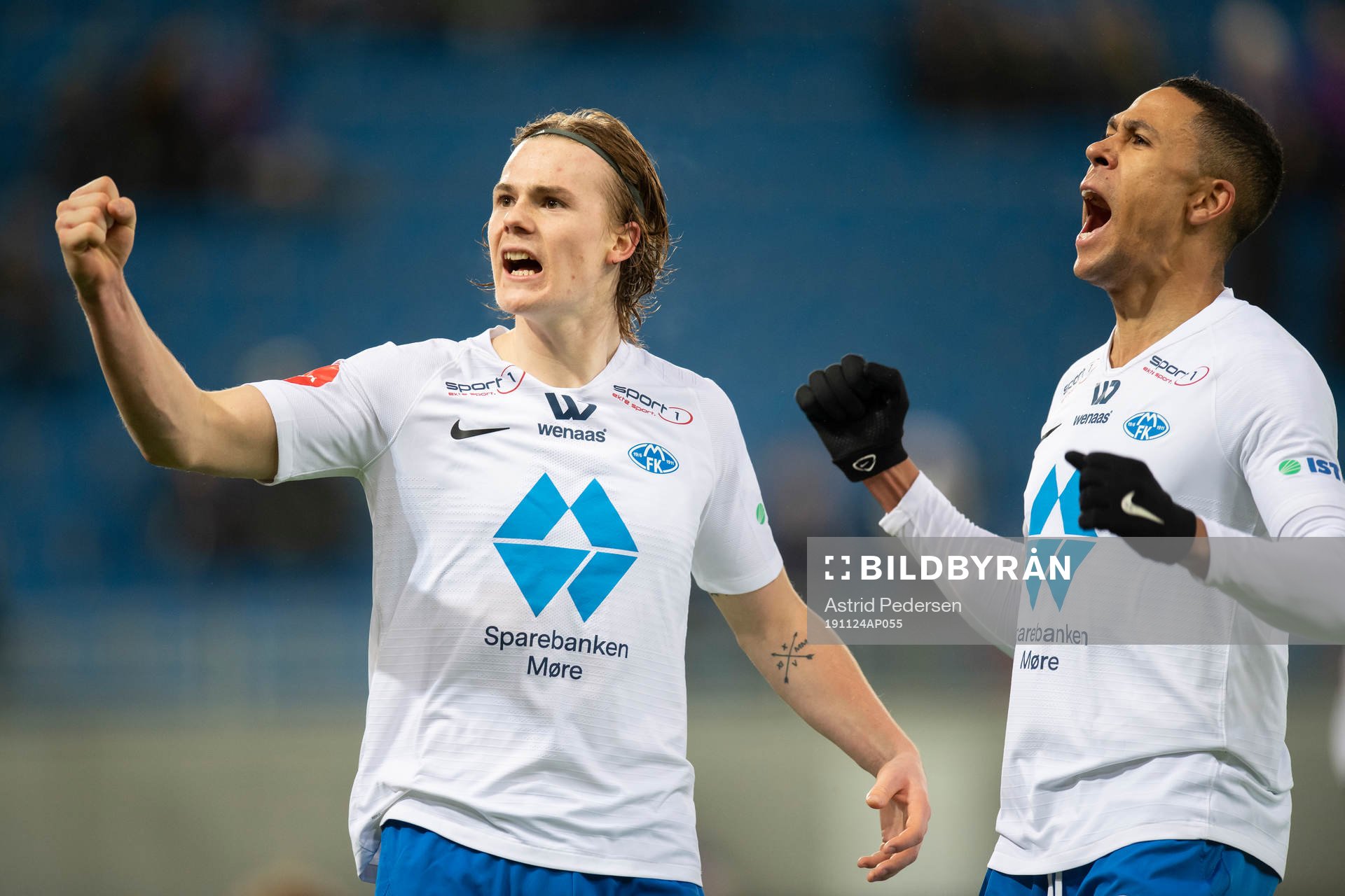 Tobias Christensen of Molde celebrate with Mathis Bolly