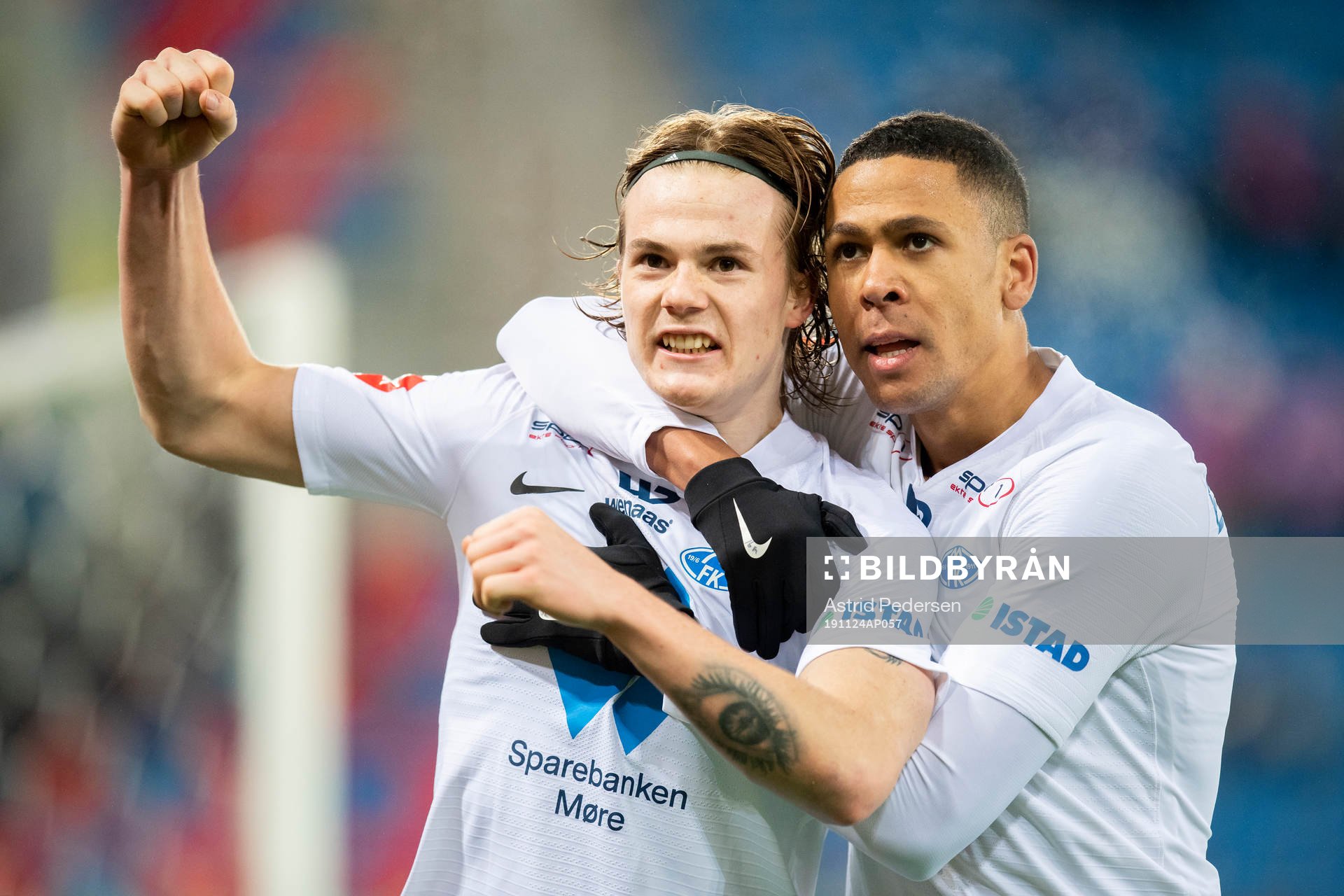 Tobias Christensen of Molde celebrate with Mathis Bolly
