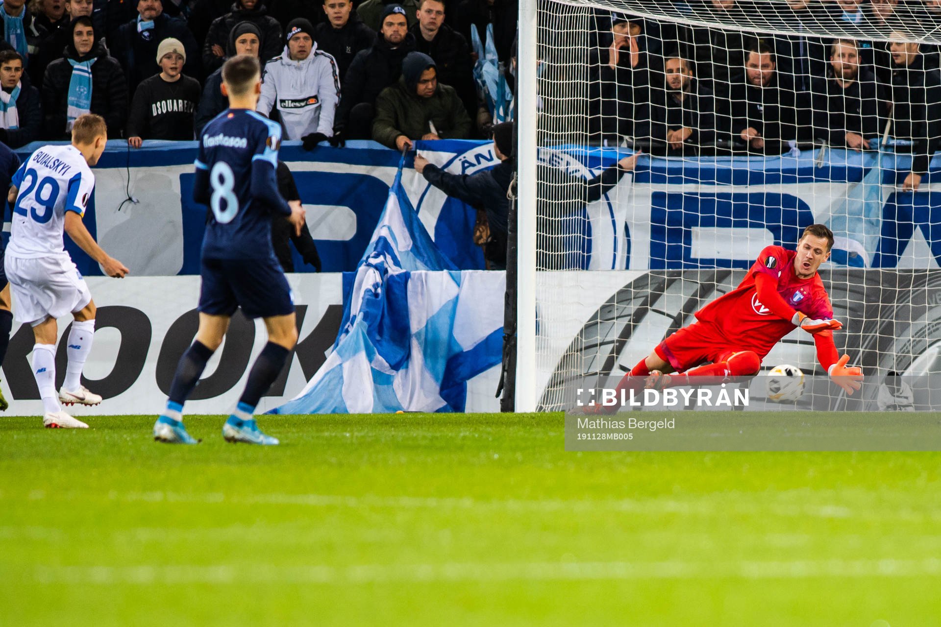 Goalkeeper Johan Dahlin of Malmö FF with a save