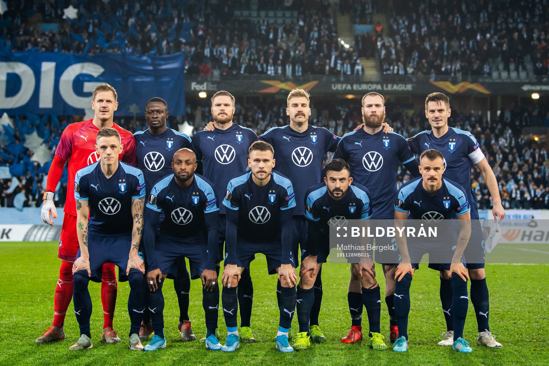 Players of Malmö FF pose for a team group photo