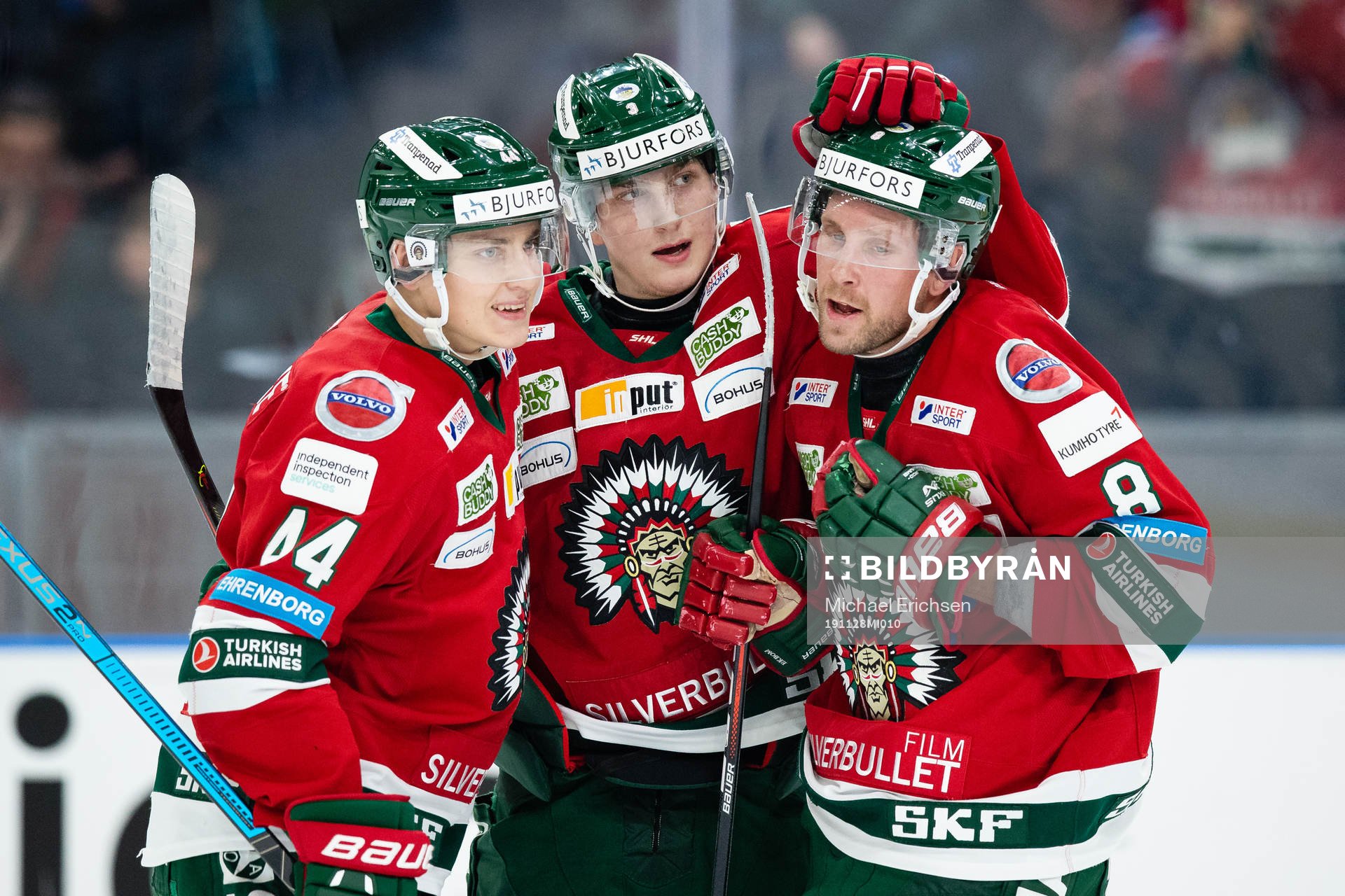 Frölundas Jacob Moverare jublar ihop med Viktor Ekbom och
