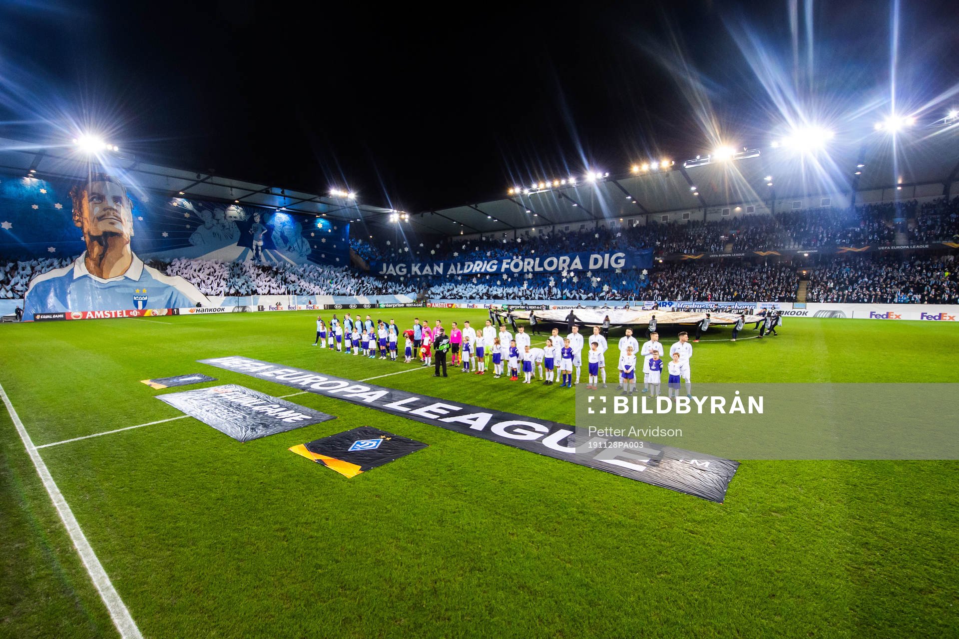 Supporters of Malmö FF with a tifo acclaiming Markus
