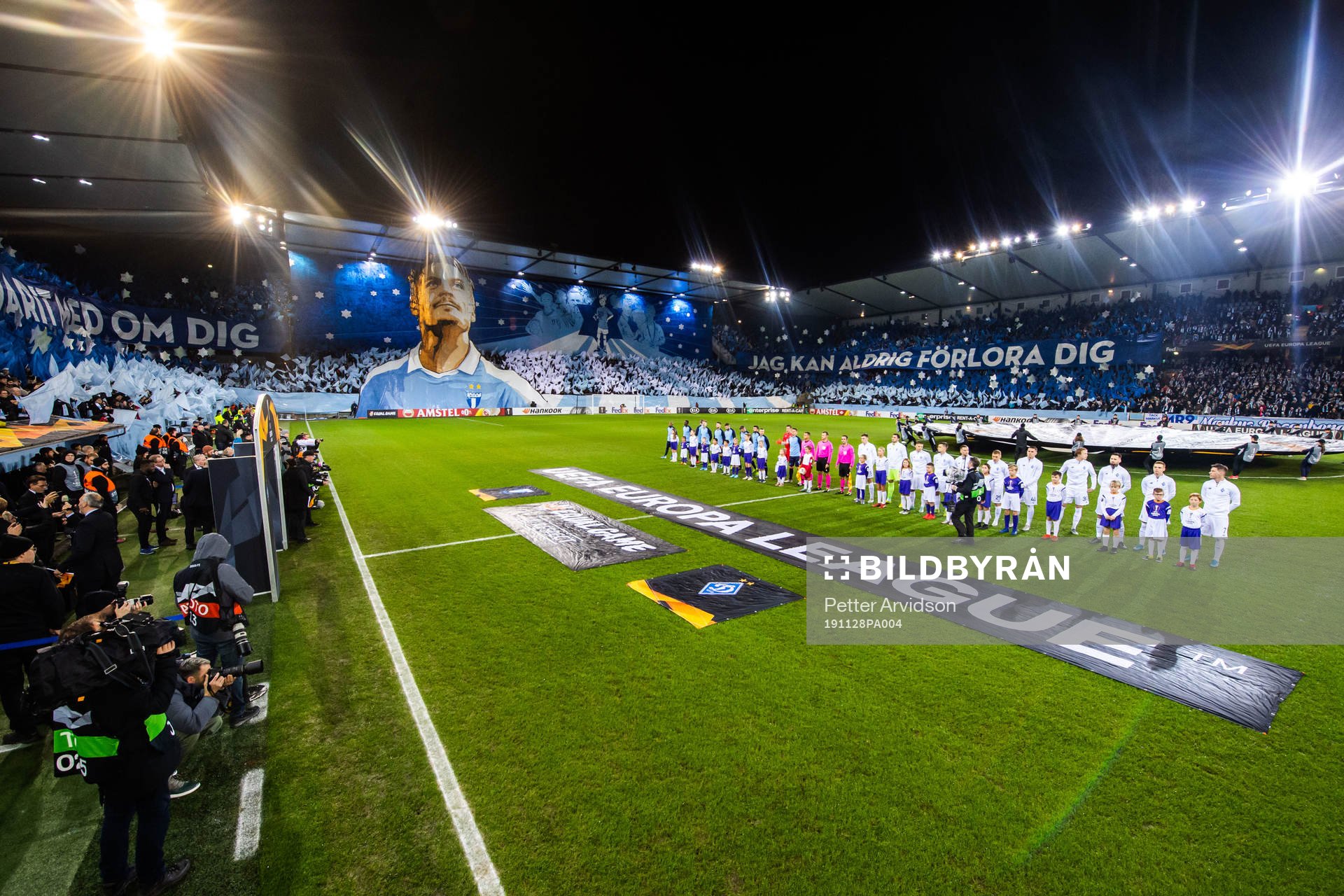 Supporters of Malmö FF with a tifo acclaiming Markus