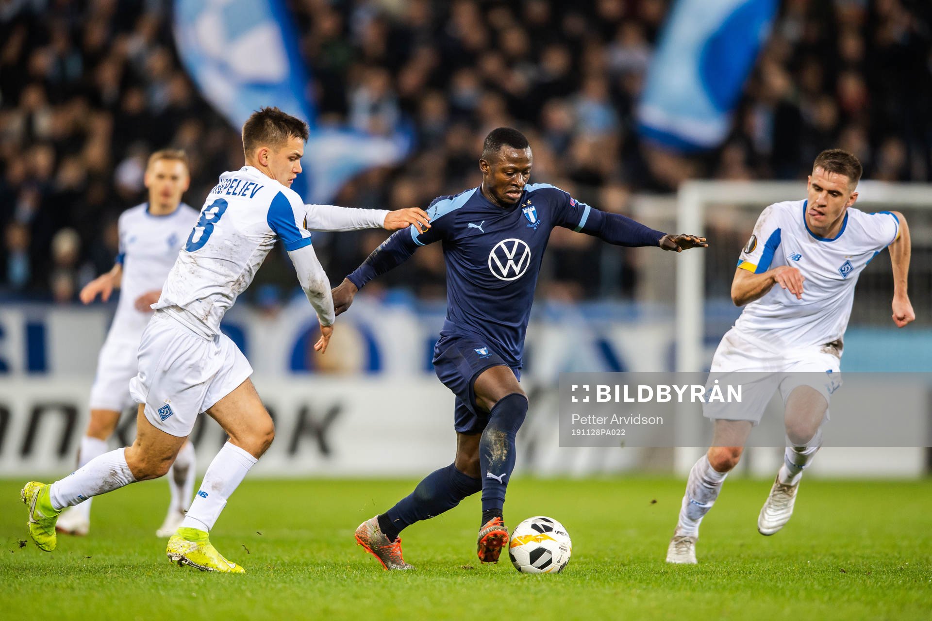 Bonke Innocent of Malmö FF against Volodymyr Shepeliev and
