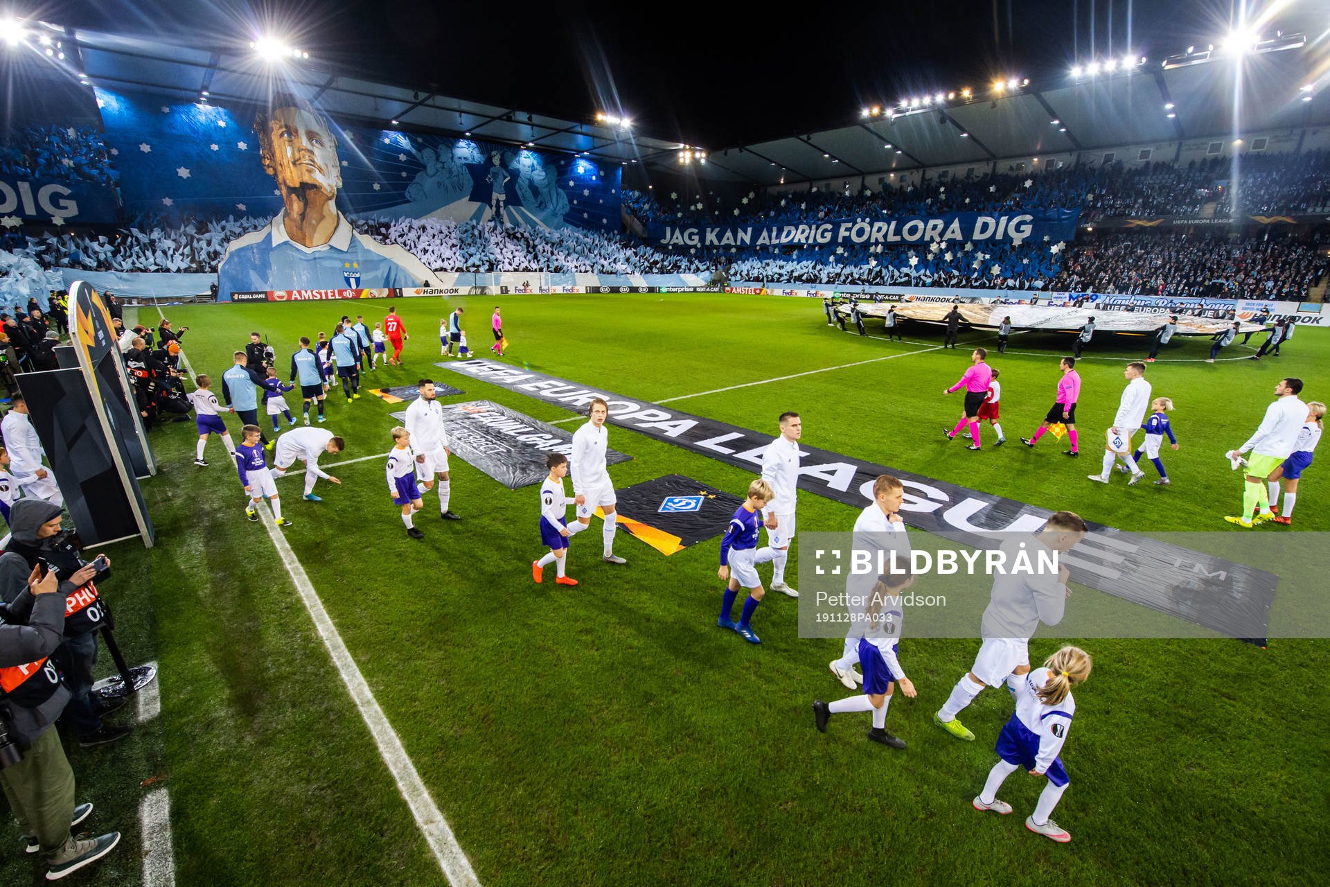 Supporters of Malmö FF with a tifo acclaiming Markus