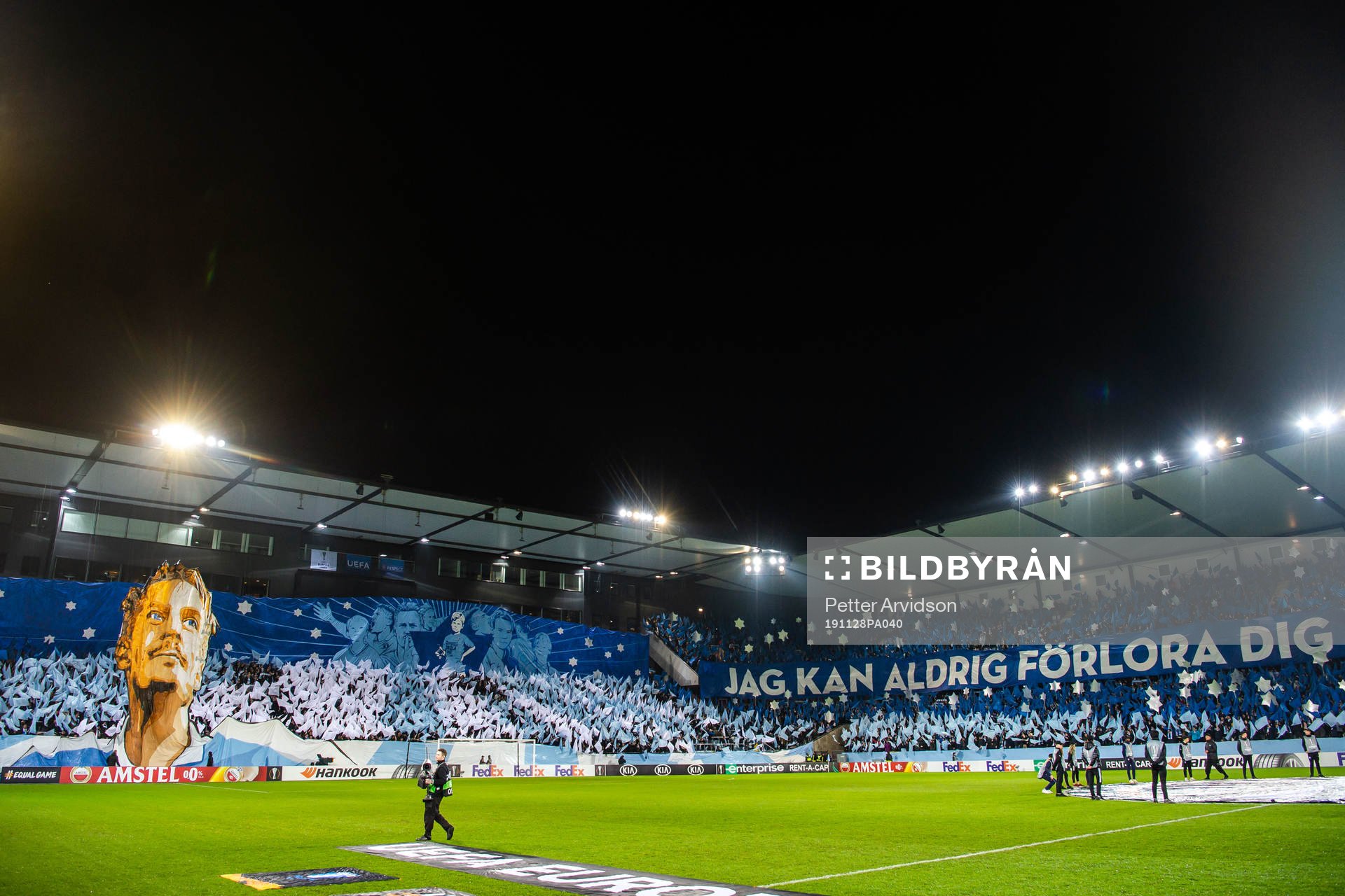 Supporters of Malmö FF with a tifo acclaiming Markus