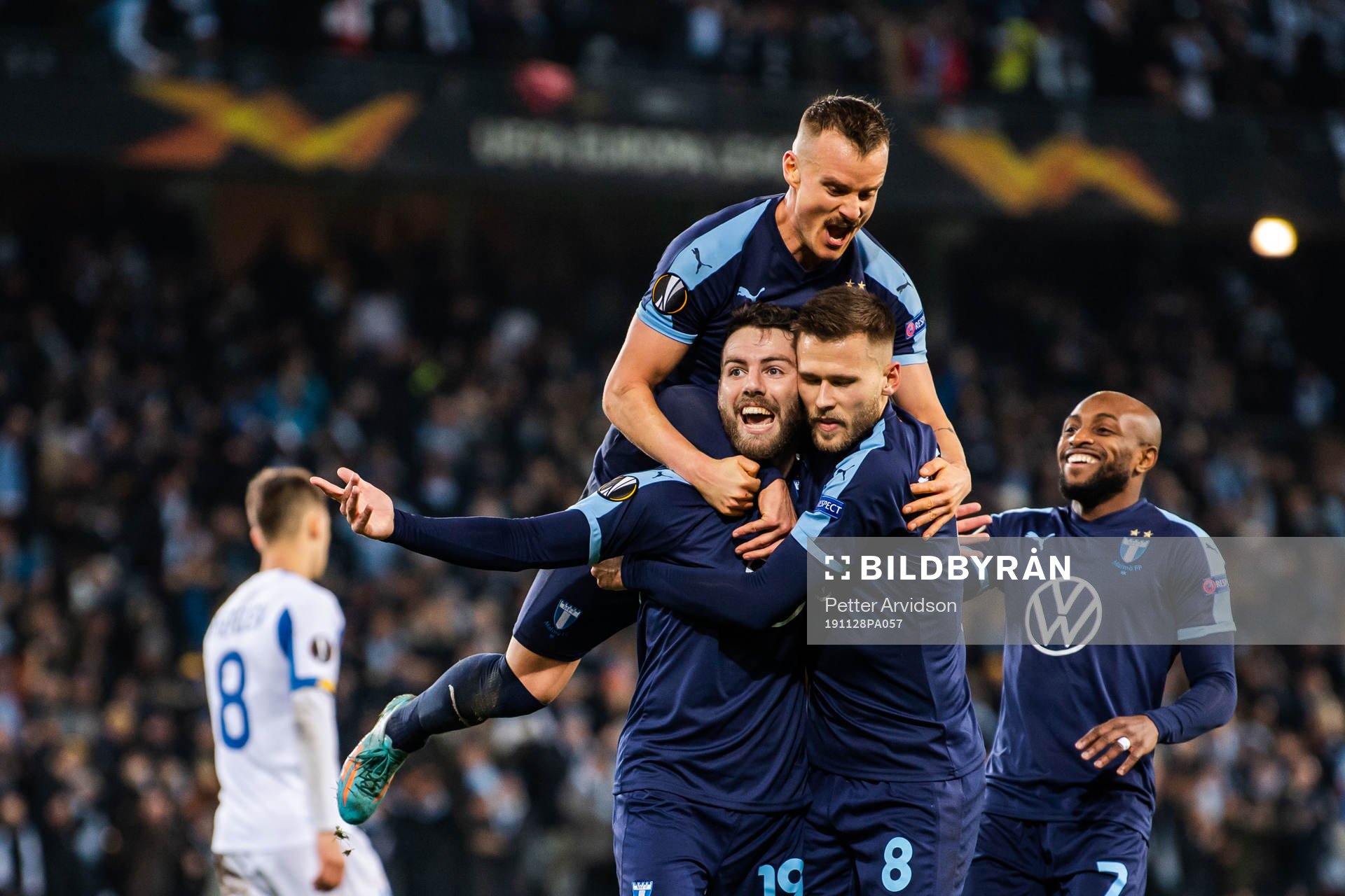 Erdal Rakip of Malmö FF celebrate with Arnor Traustason,