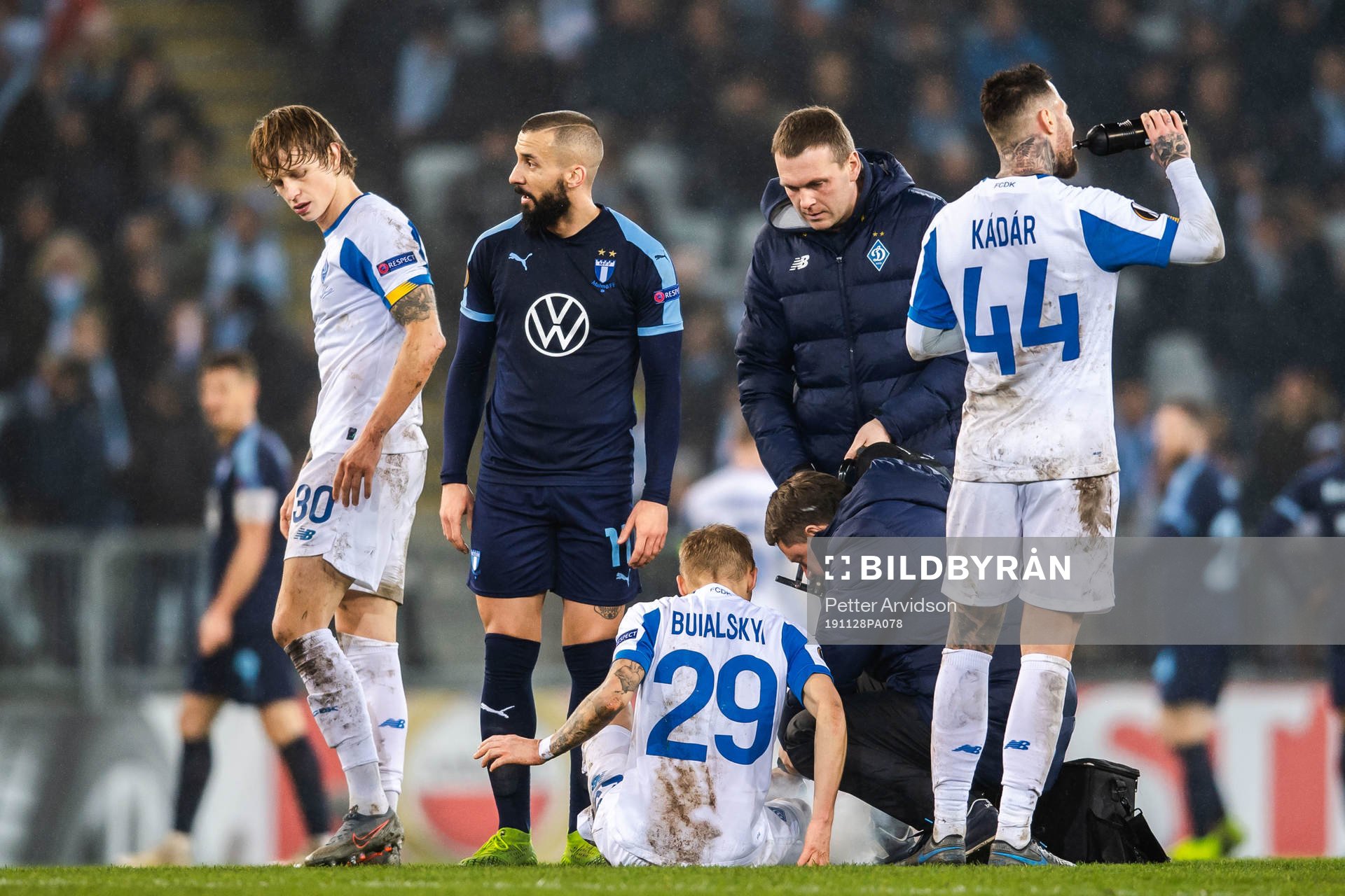 Vitaliy Buyalskiy of Dynamo Kiev receives medical attention
