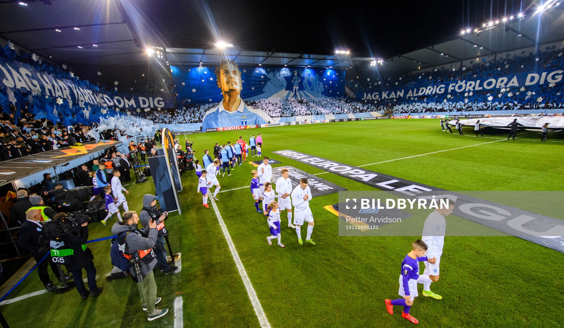 Supporters of Malmö FF with a tifo acclaiming Markus