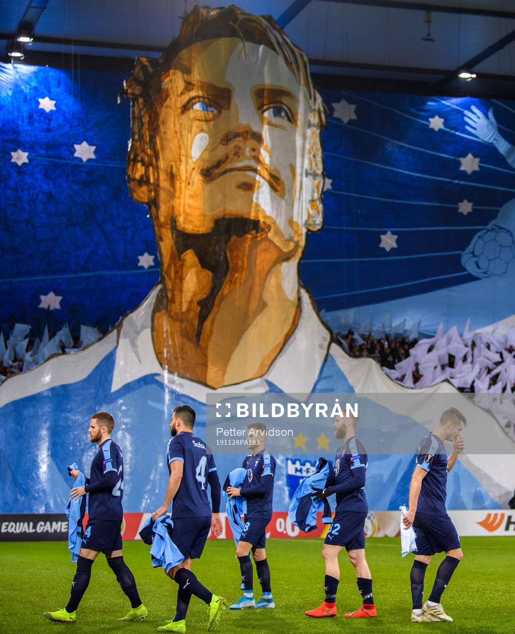Supporters of Malmö FF with a tifo acclaiming Markus