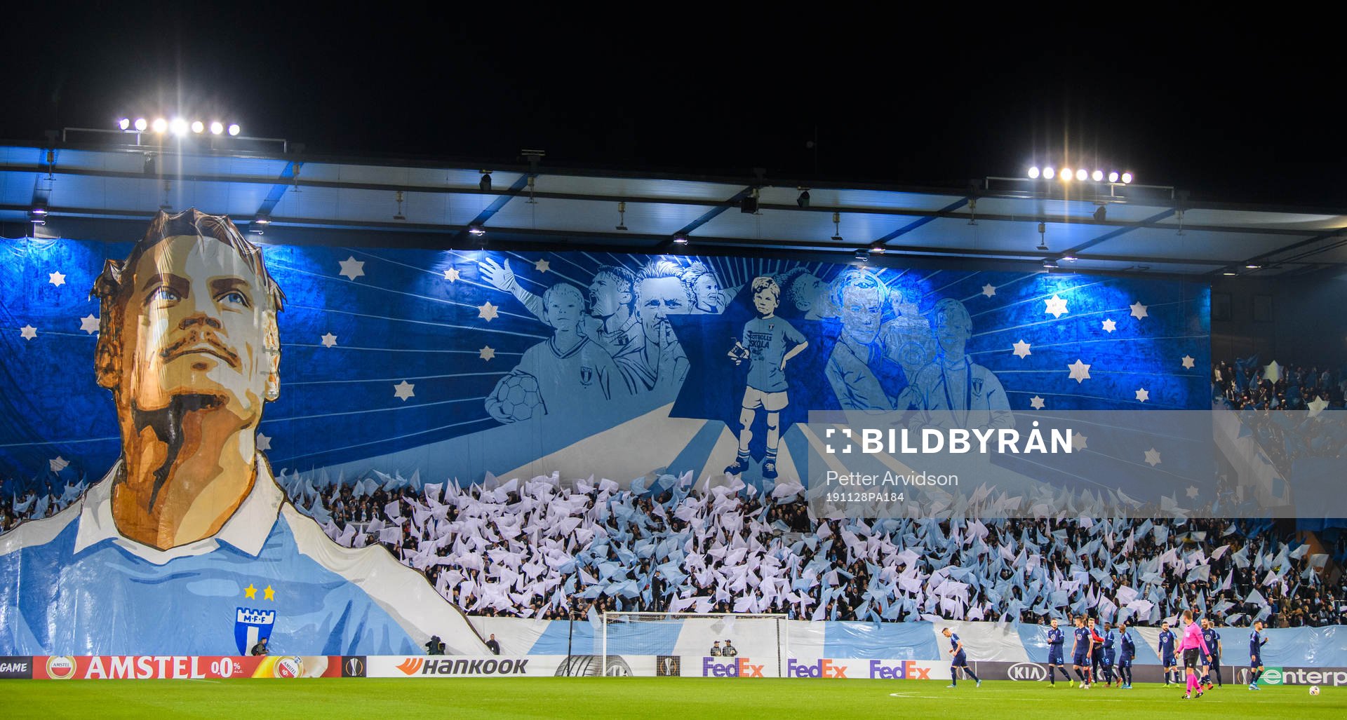 Supporters of Malmö FF with a tifo acclaiming Markus