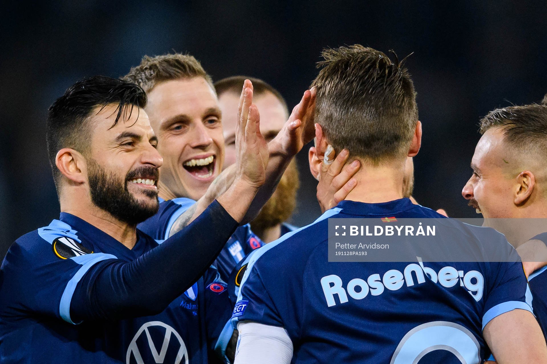 Markus Rosenberg of Malmö FF celebrate with Behrang Safari