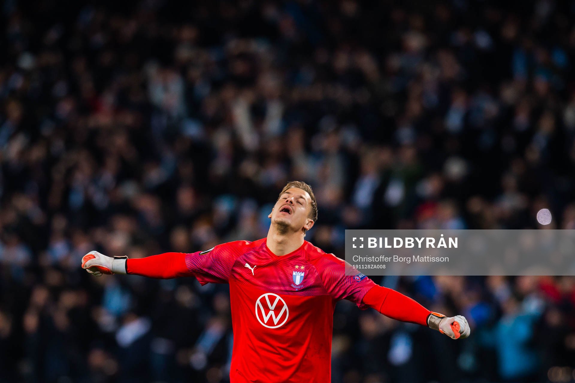 Goalkeeper Johan Dahlin of Malmö FF celebrates