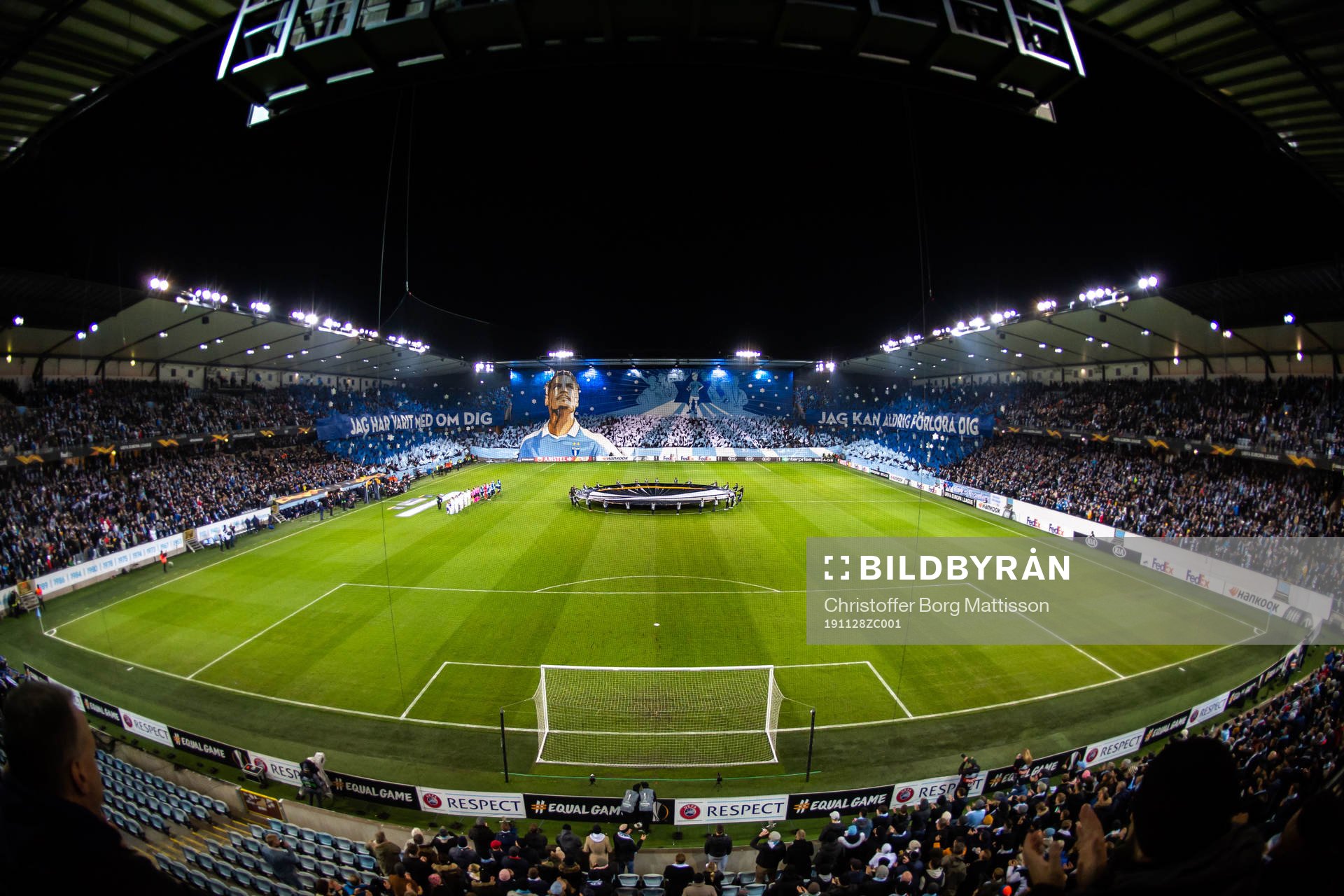 Supporters of Malmö FF with a tifo acclaiming Markus