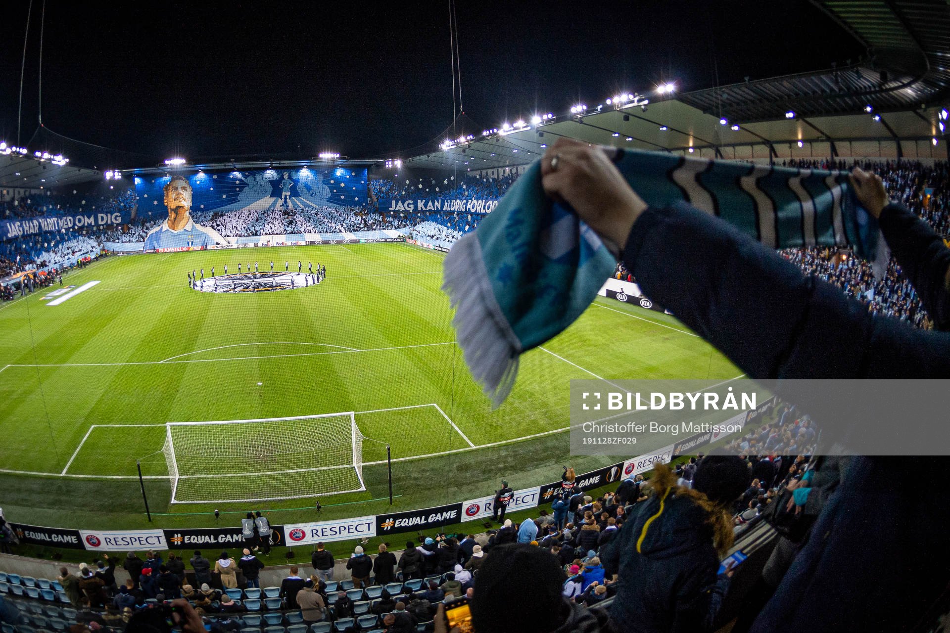 Supporters of Malmö FF with a tifo acclaiming Markus