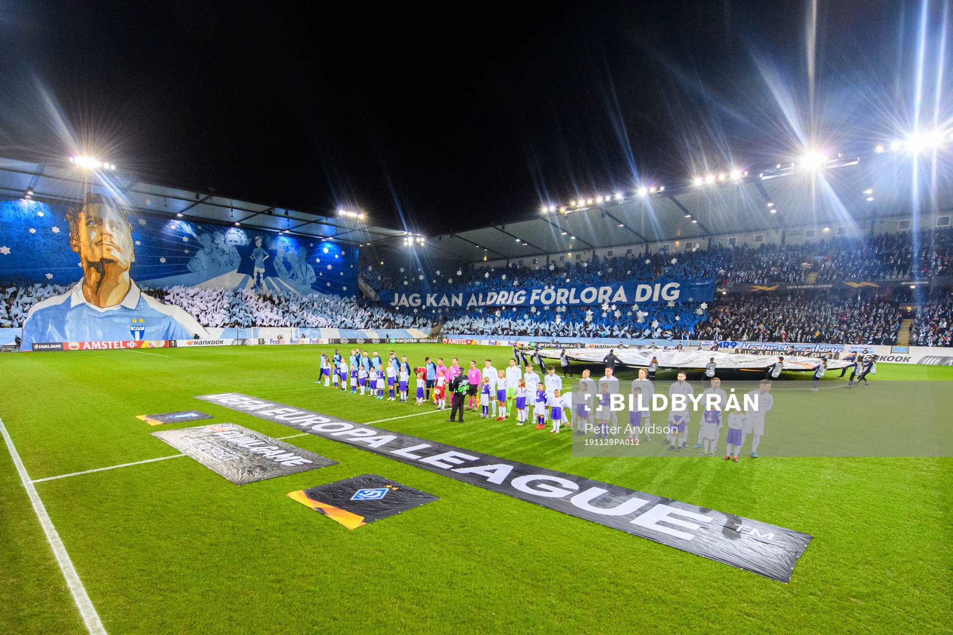 Supporters of Malmö FF with a tifo acclaiming Markus