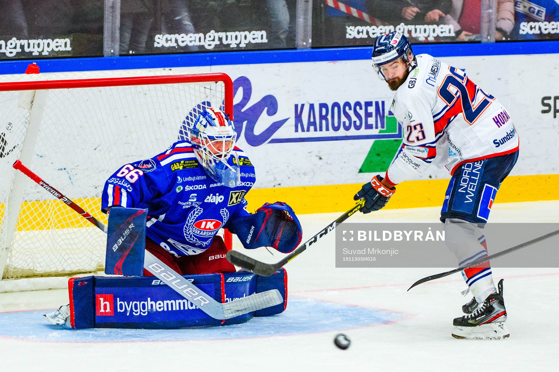 Oskarshamns målvakt Tex Williamsson och Växjös Roman