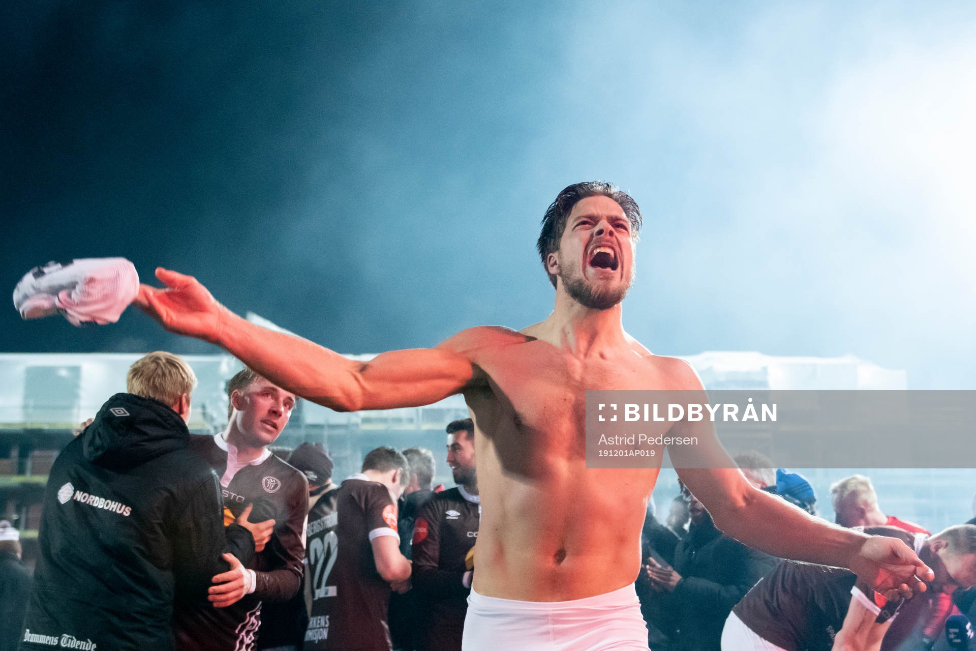Sondre Solholm Johansen of Mjøndalen celebrates