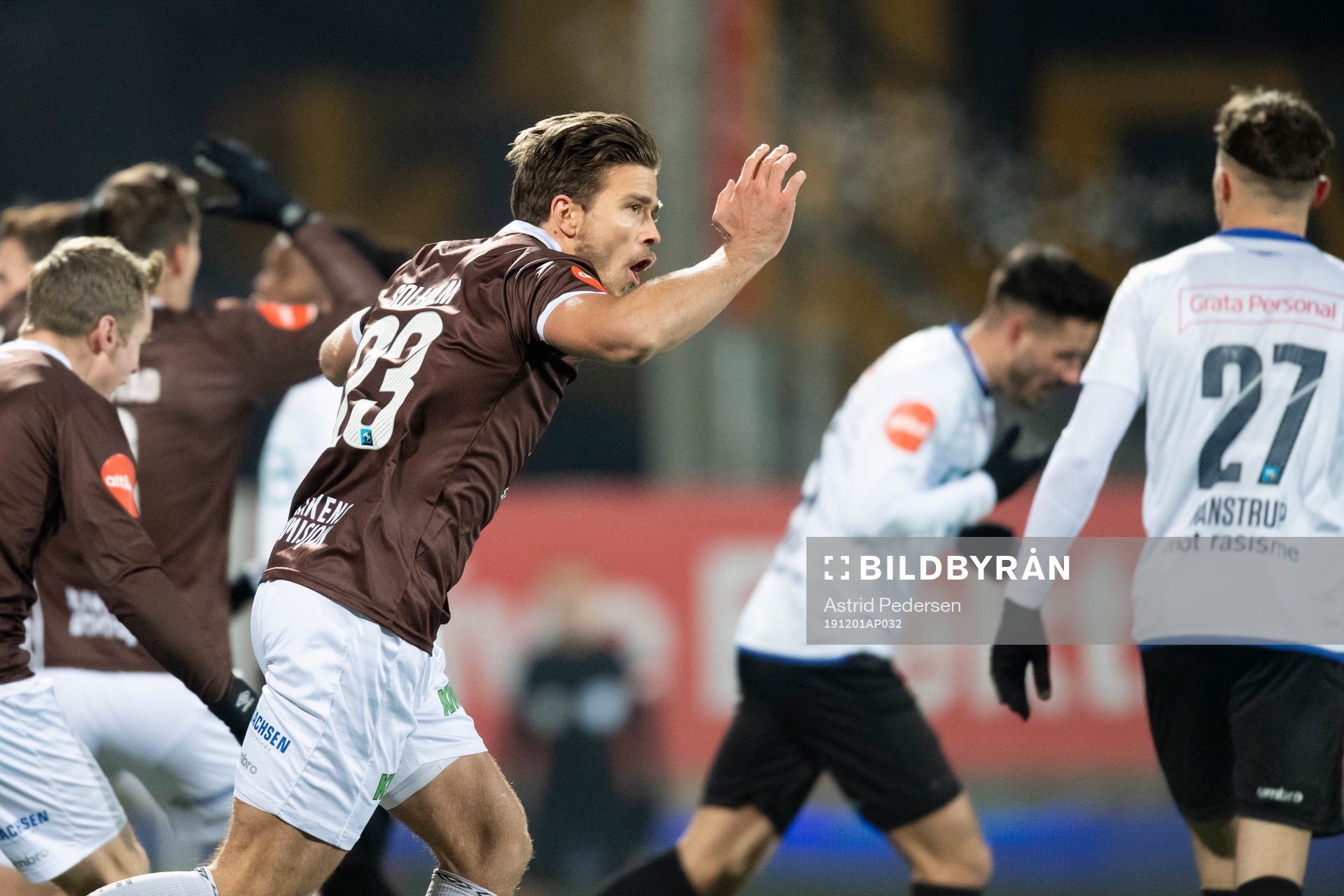 Sondre Solholm Johansen of Mjøndalen during the Eliteserien match between Mjøndalen and Vålerenga on December 1, 2019 in Mjøndalen.