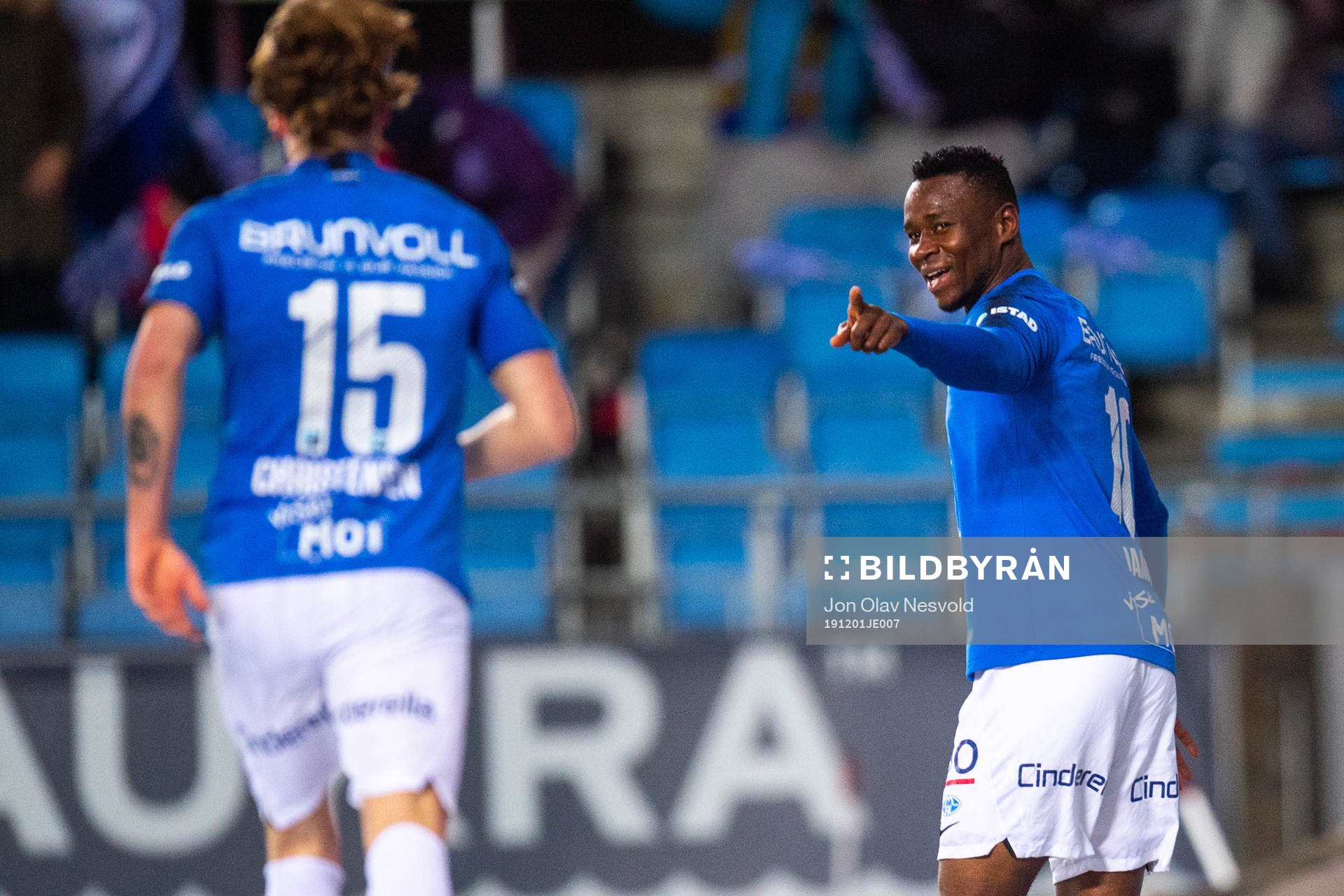 Leke Samson James and Tobias Christensen of Molde celebrate