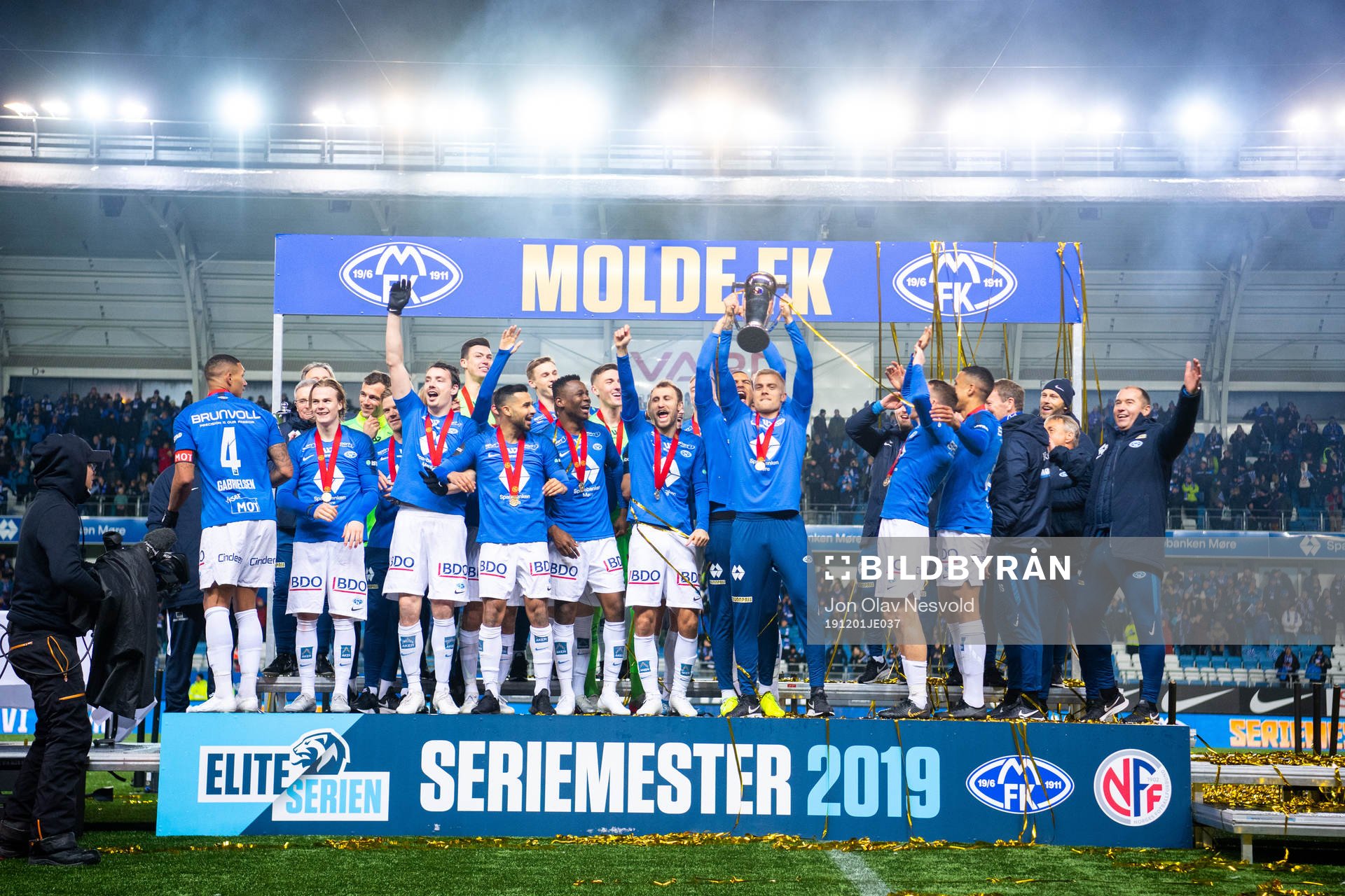 Players of Molde celebrate with the trophy