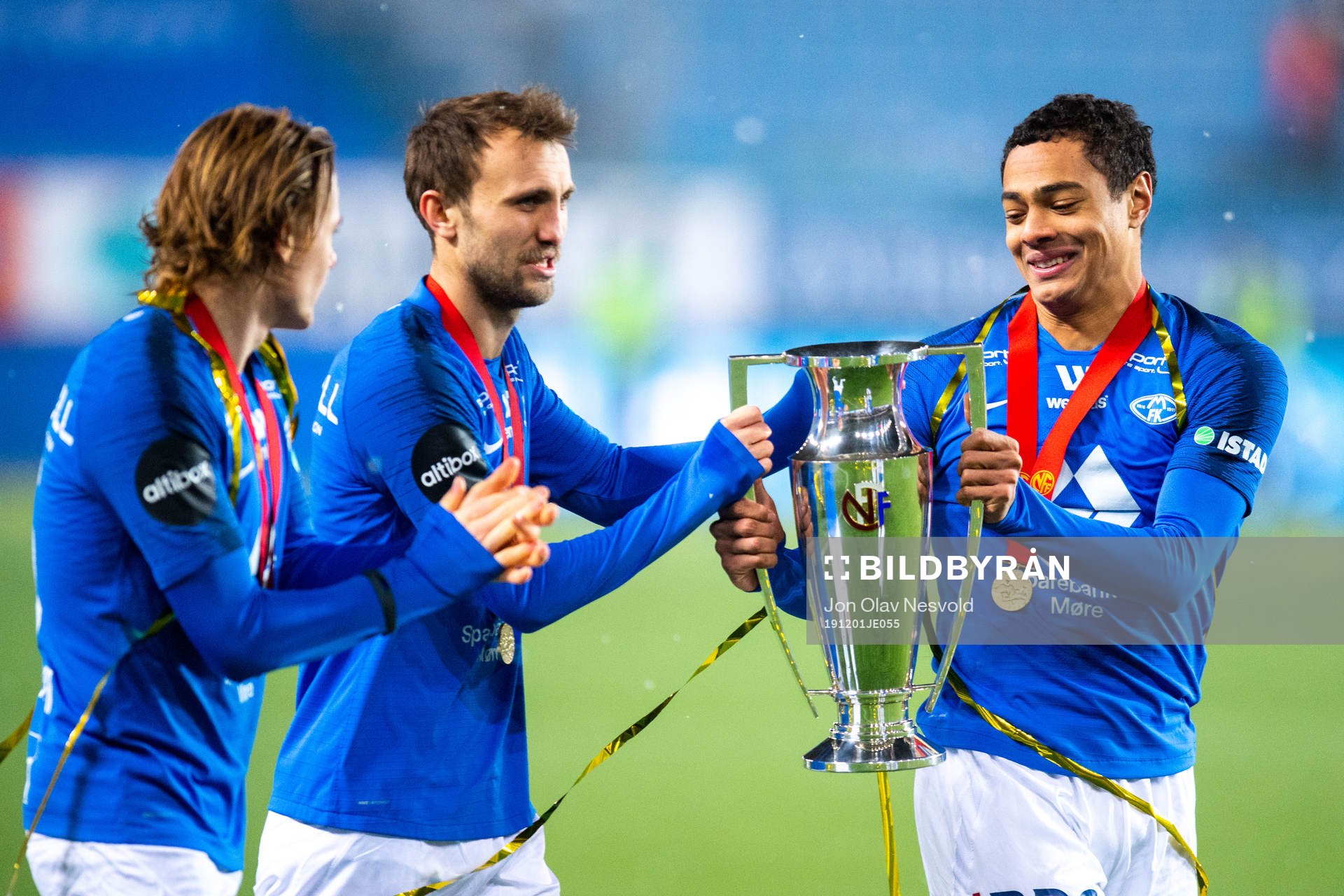 Magnus Eikrem of Molde celebrates with the trophy