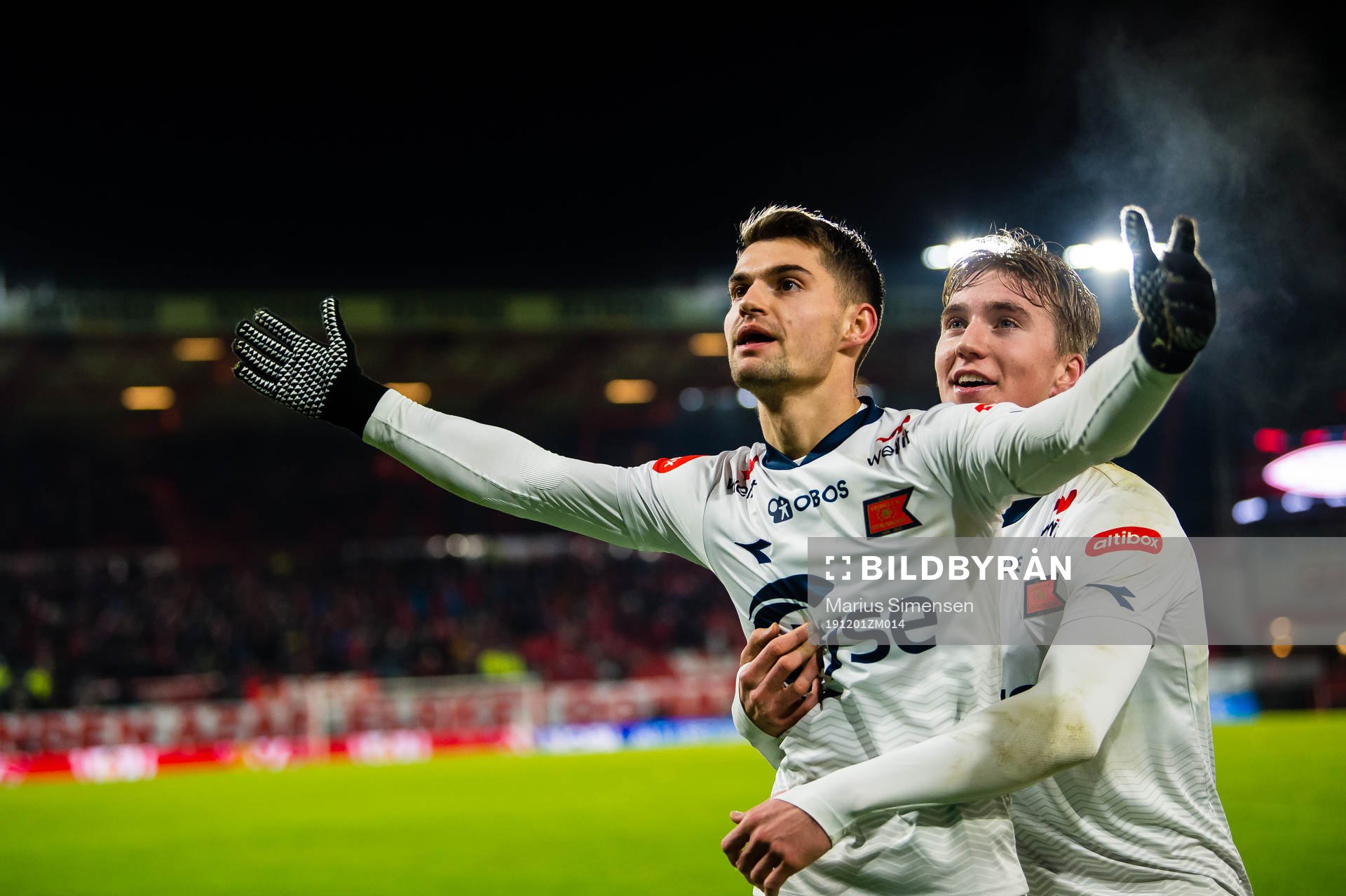 Ylldren Ibrahimaj of Viking celebrates with Kristian