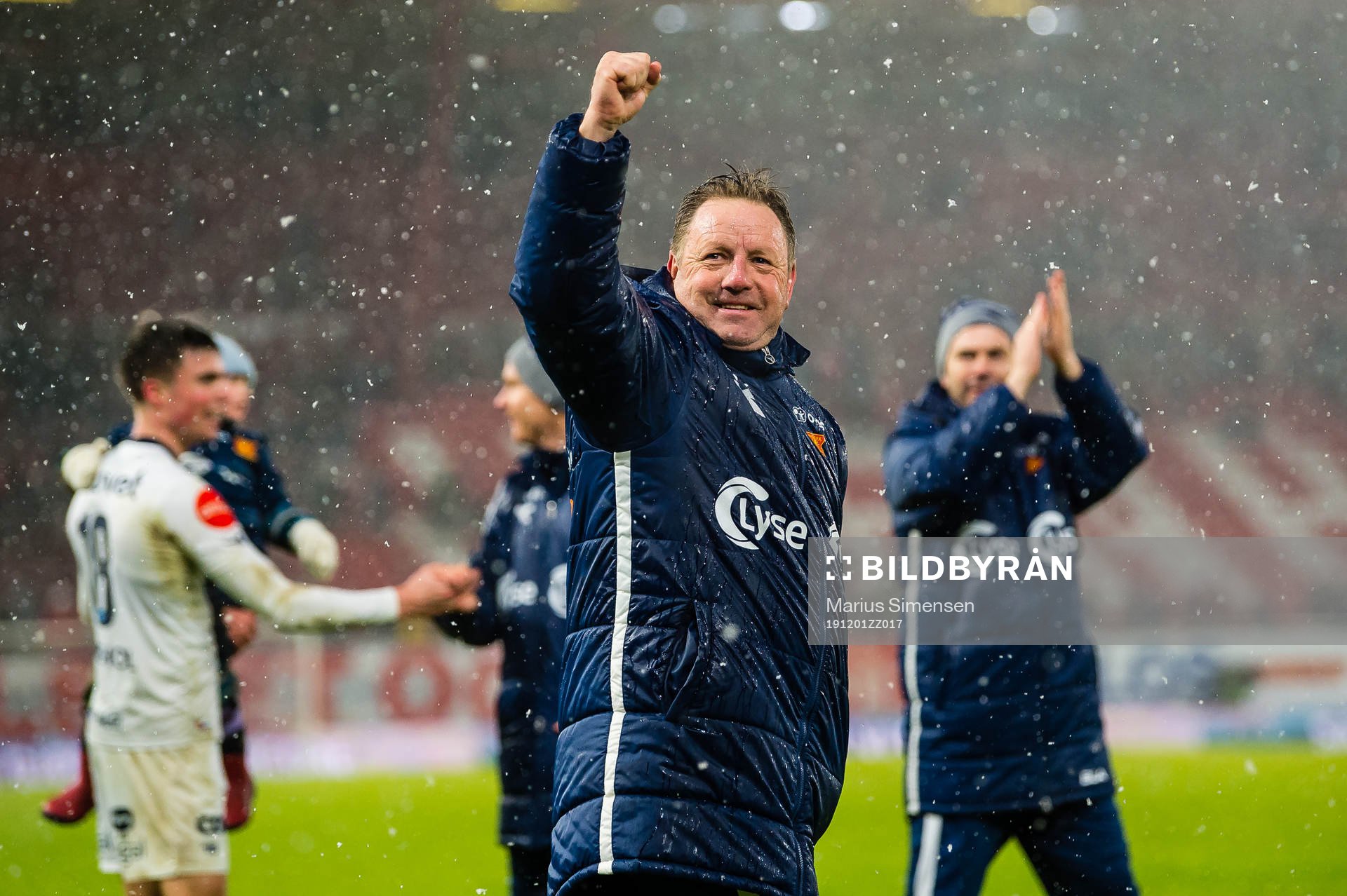 Bjarne Berntsen, head coach of Viking, celebrates
