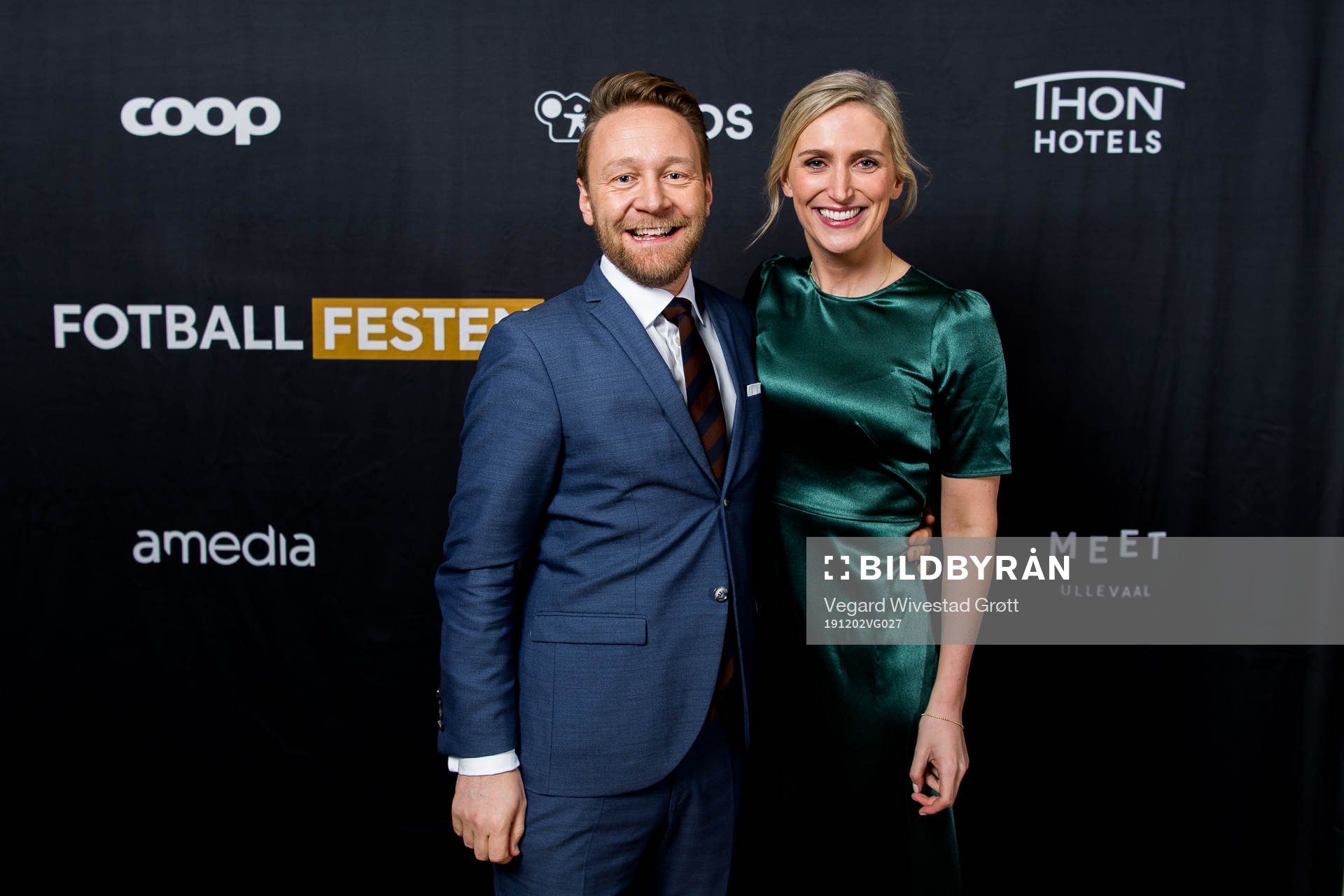Asbjørn Myhre and Gunnhild Toldnes of Eurosport ahead of Fotballfesten on December 2, 2019 in Oslo.