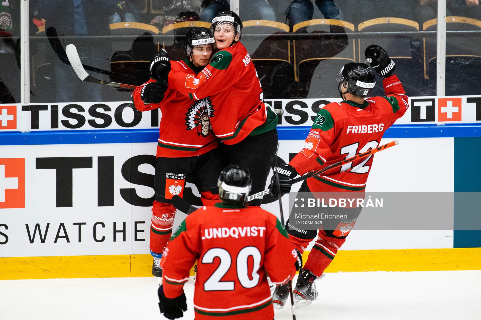 Joel Mustonen of Frölunda celebrates scoring 1-3