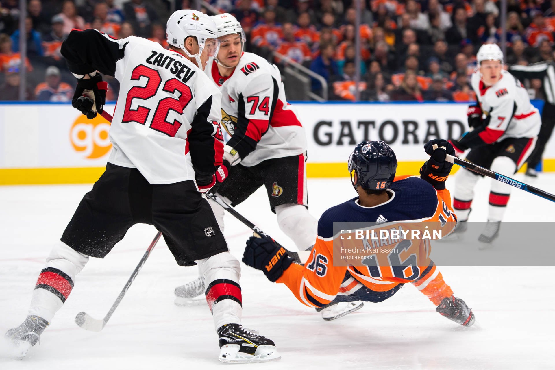 Nikita Zaitsev and Mark Borowiecki of the Ottawa Senators