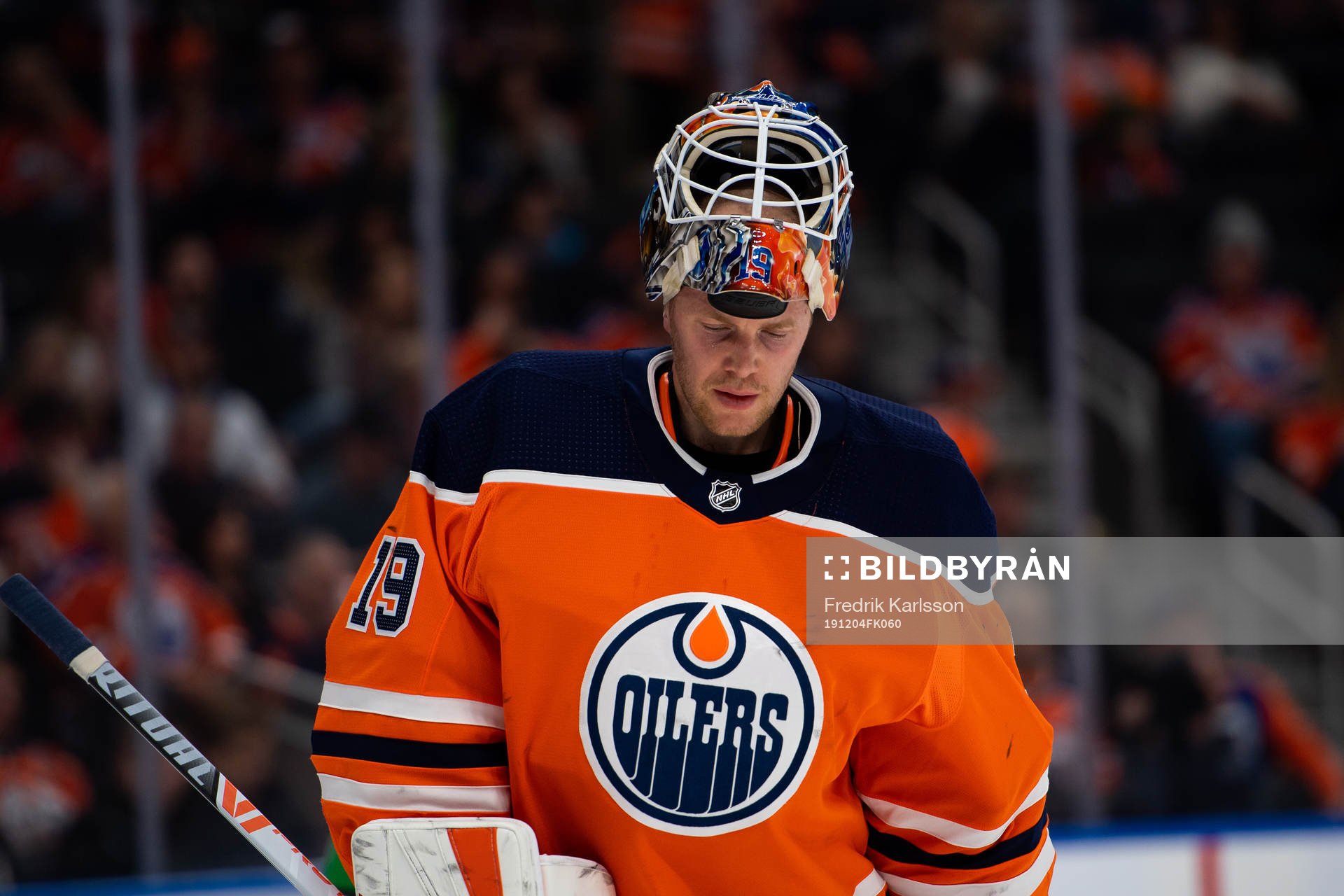 goaltender Mikko Koskinen of the Edmonton Oilers looks