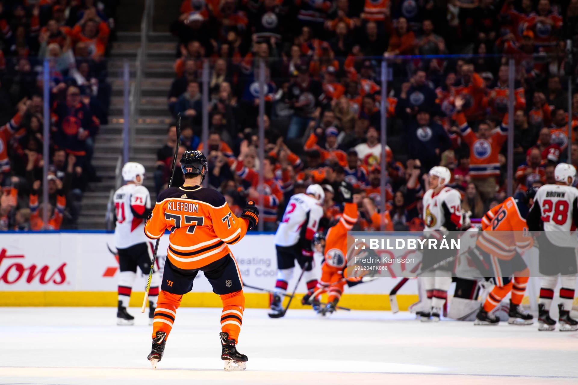 Oscar Klefbom of the Edmonton Oilers celebrates