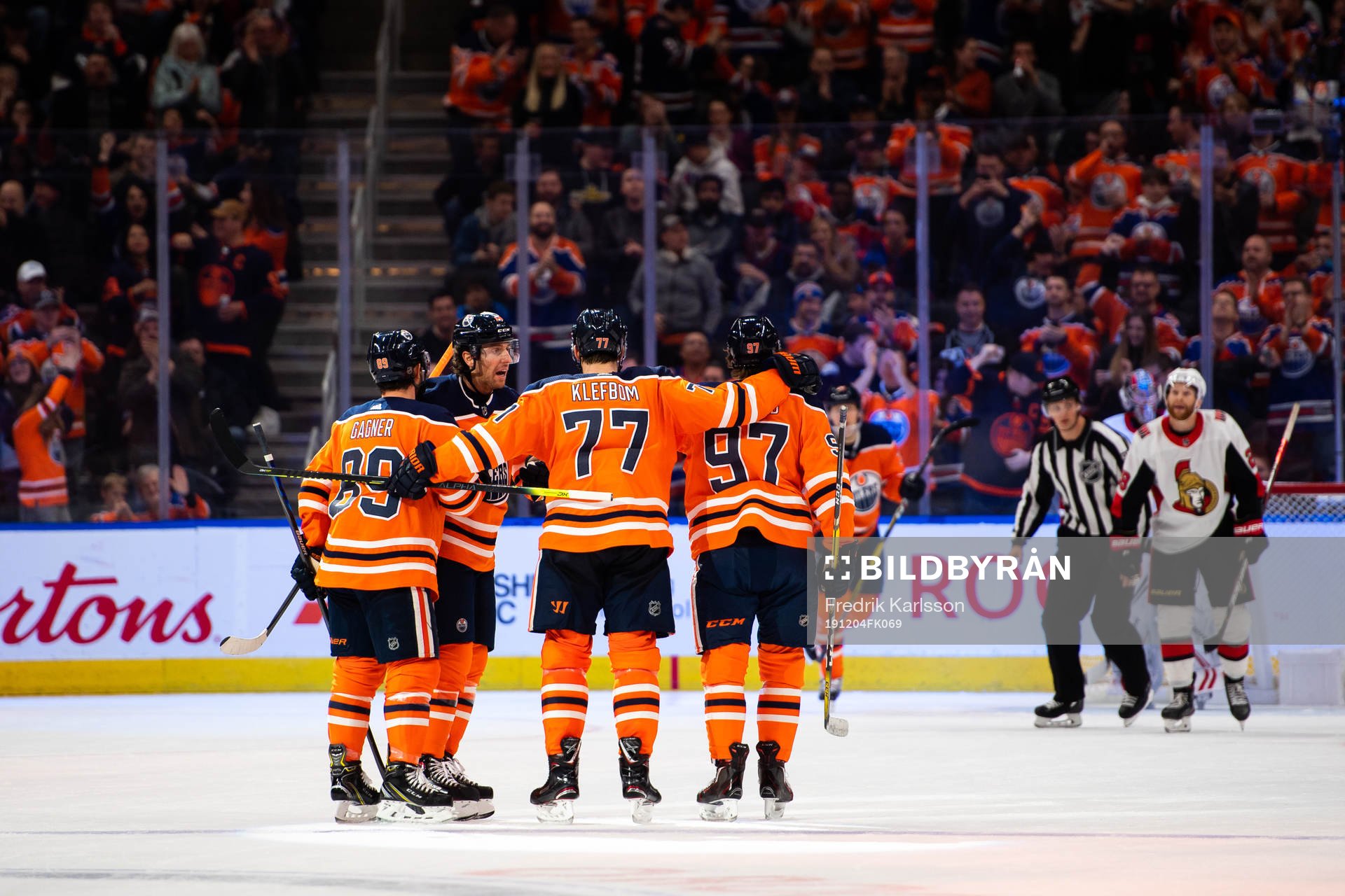 Oscar Klefbom of the Edmonton Oilers celebrates