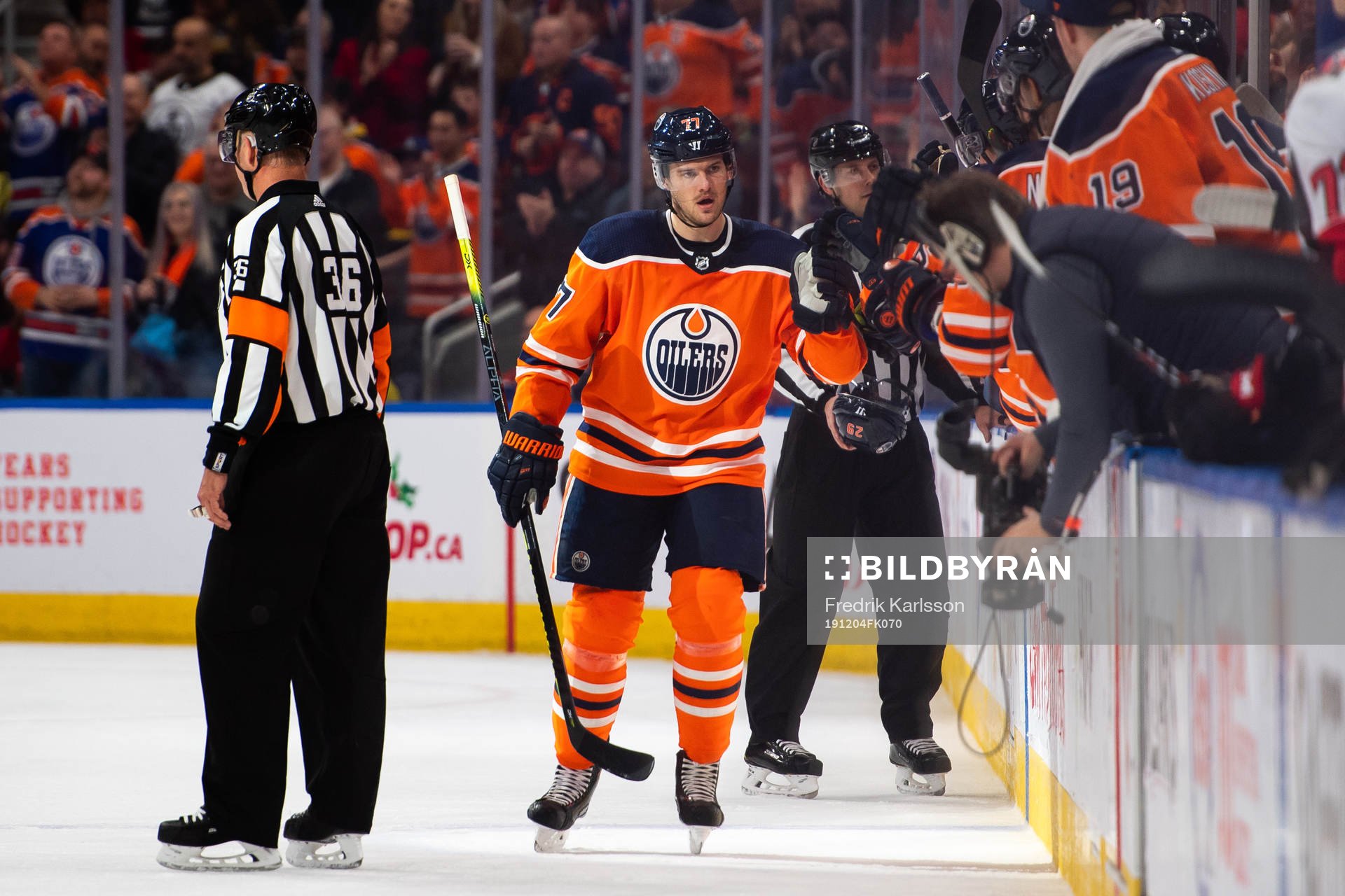 Oscar Klefbom of the Edmonton Oilers celebrates