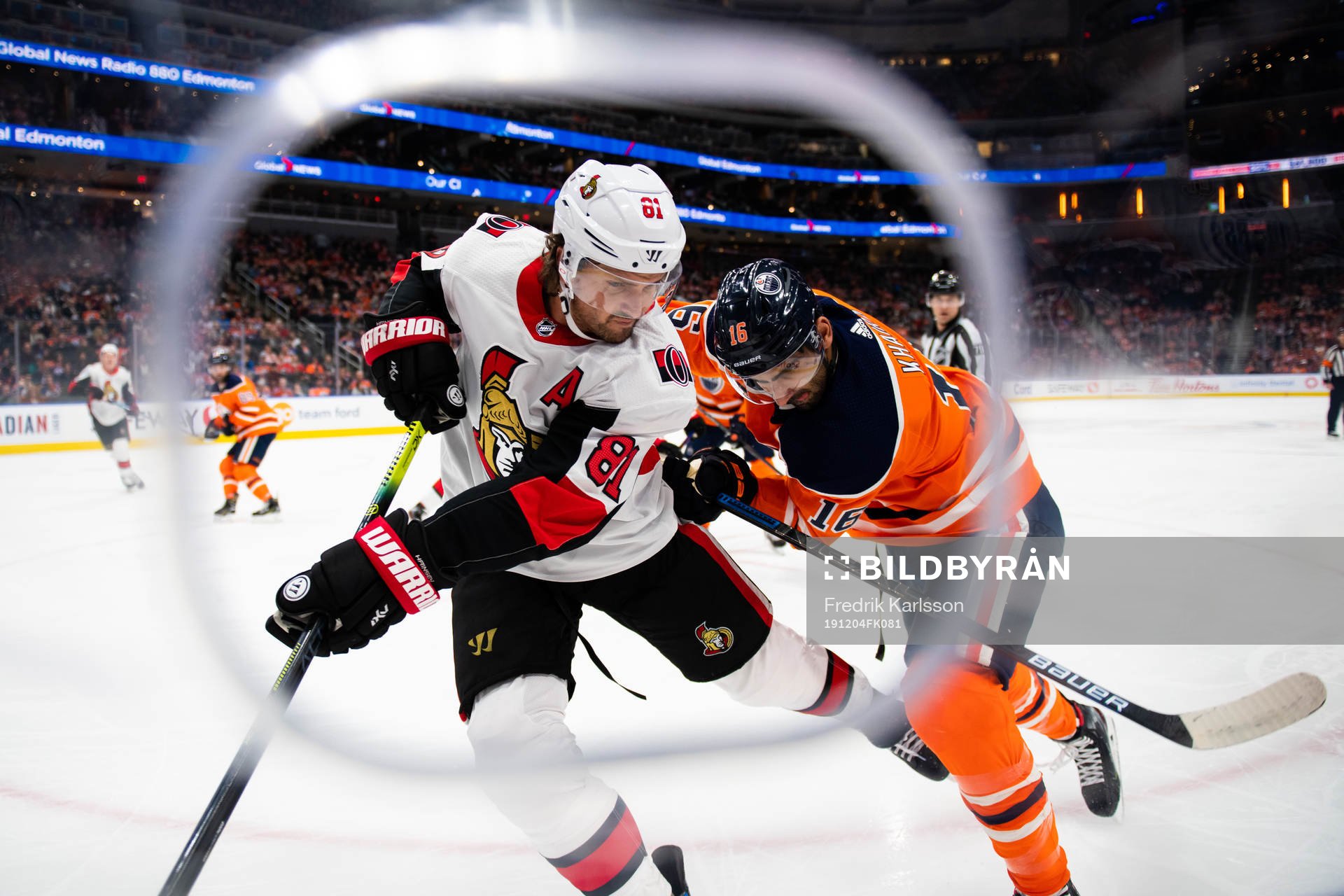 Ron Hainsey of the Ottawa Senators  and Jujhar Khaira of