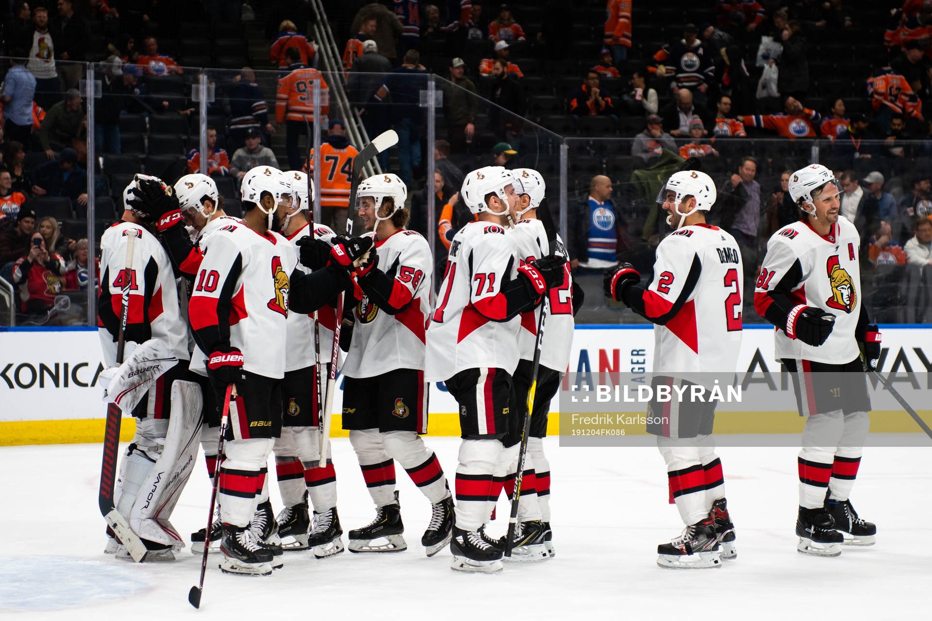 Players of the Ottawa Senators celebrate