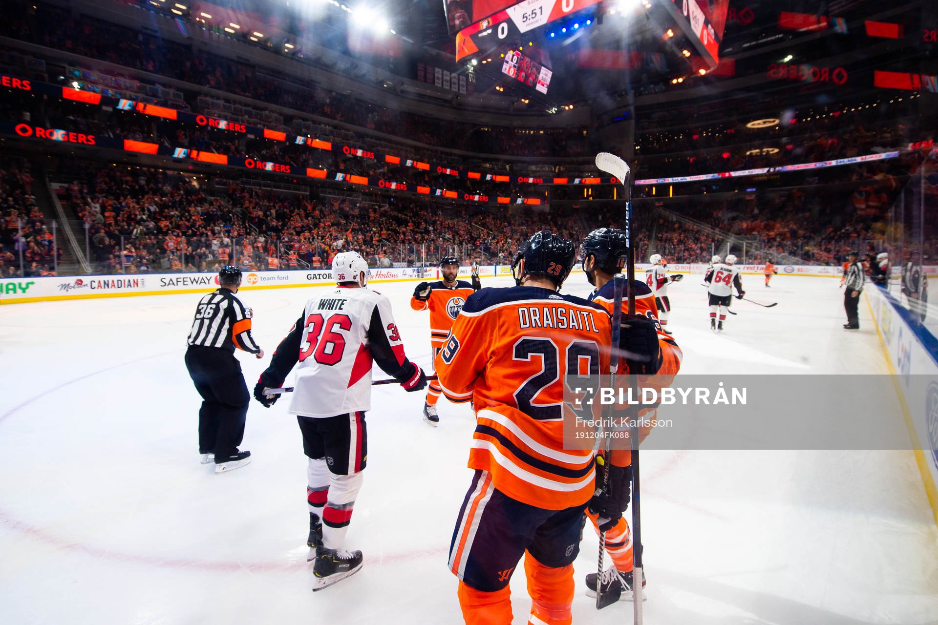 Leon Draisaitl and Jujhar Khaira of the Edmonton Oilers