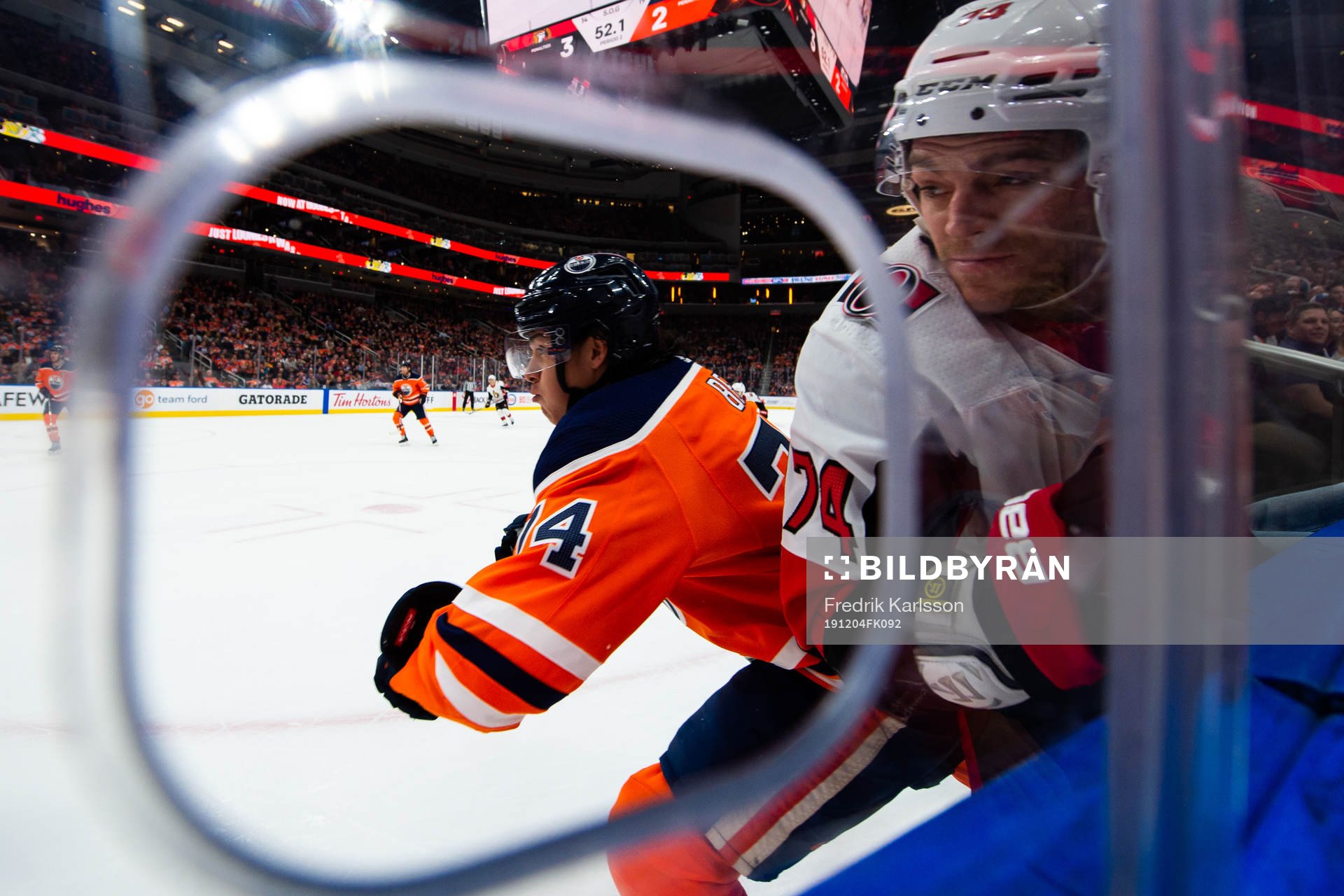 Ethan Bear of the Edmonton Oilers and Mark Borowiecki of