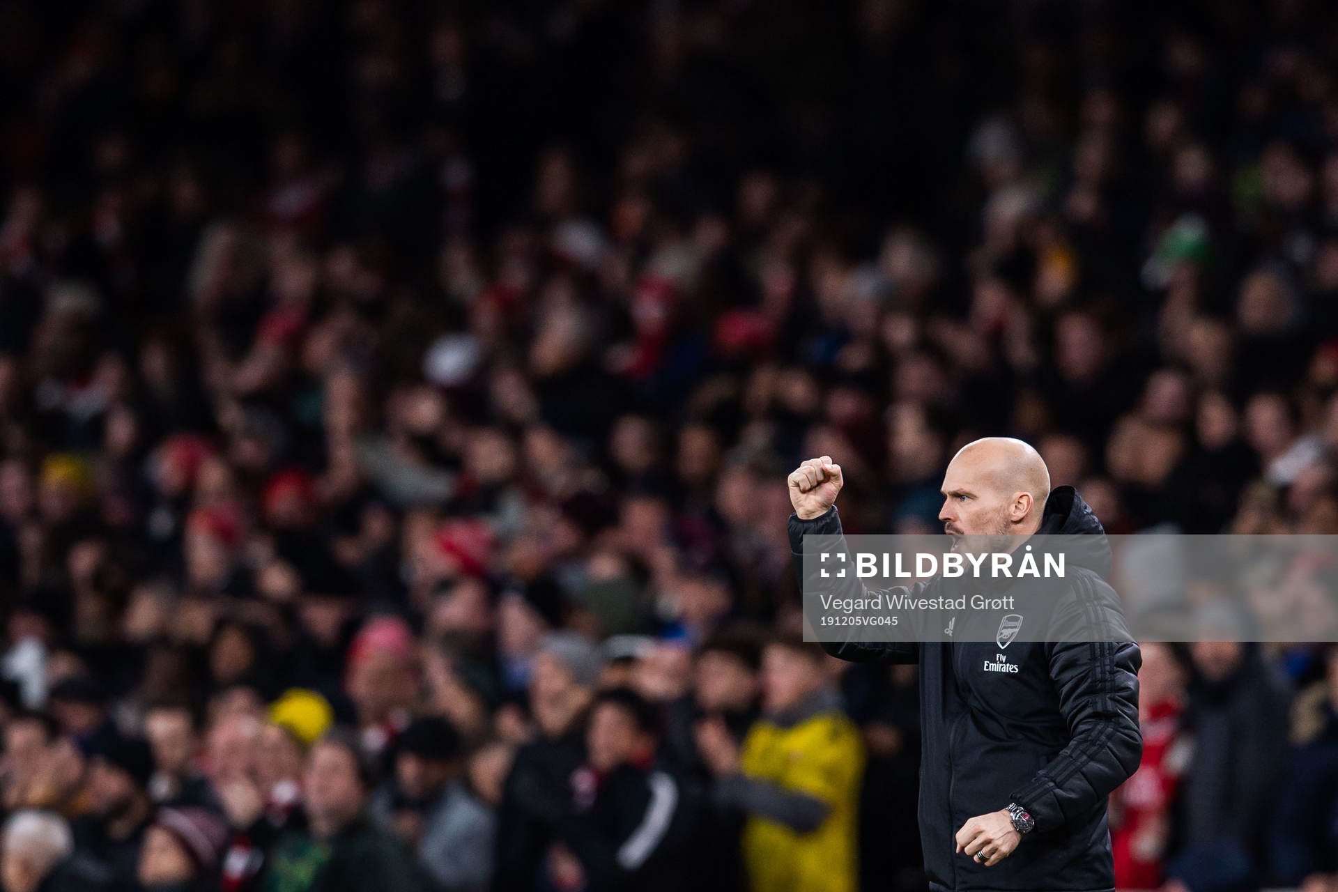 Fredrik Ljungberg, interim manager of Arsenal, celebrates